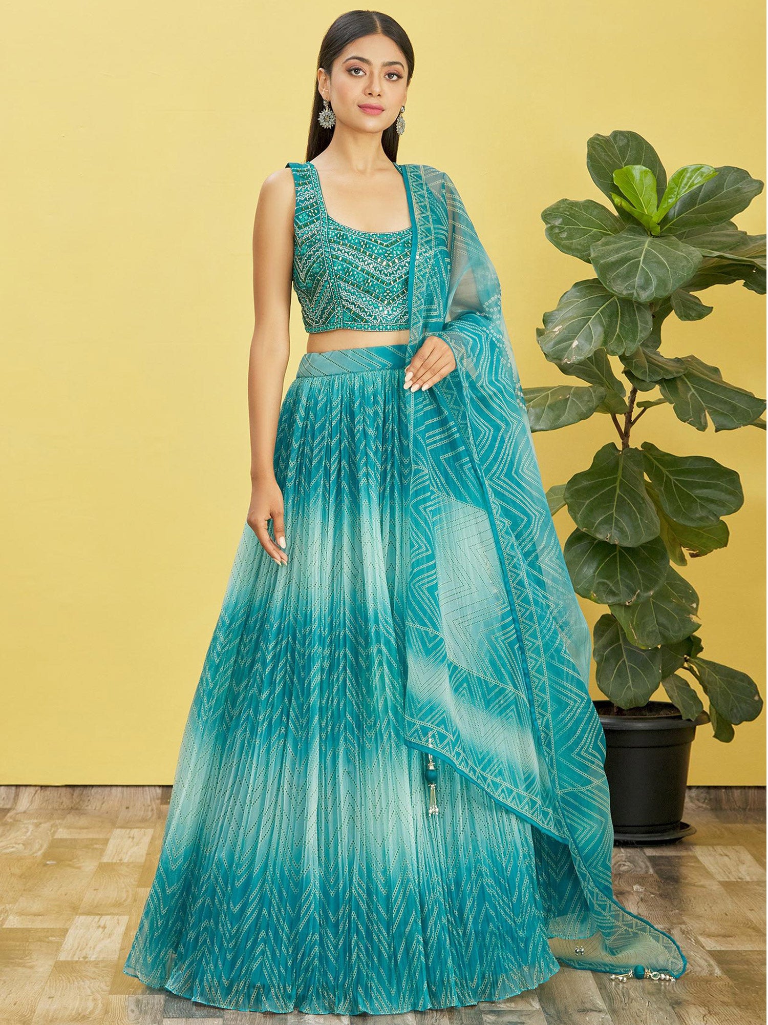 Blue Shaded Lehenga With Embroidered Choli