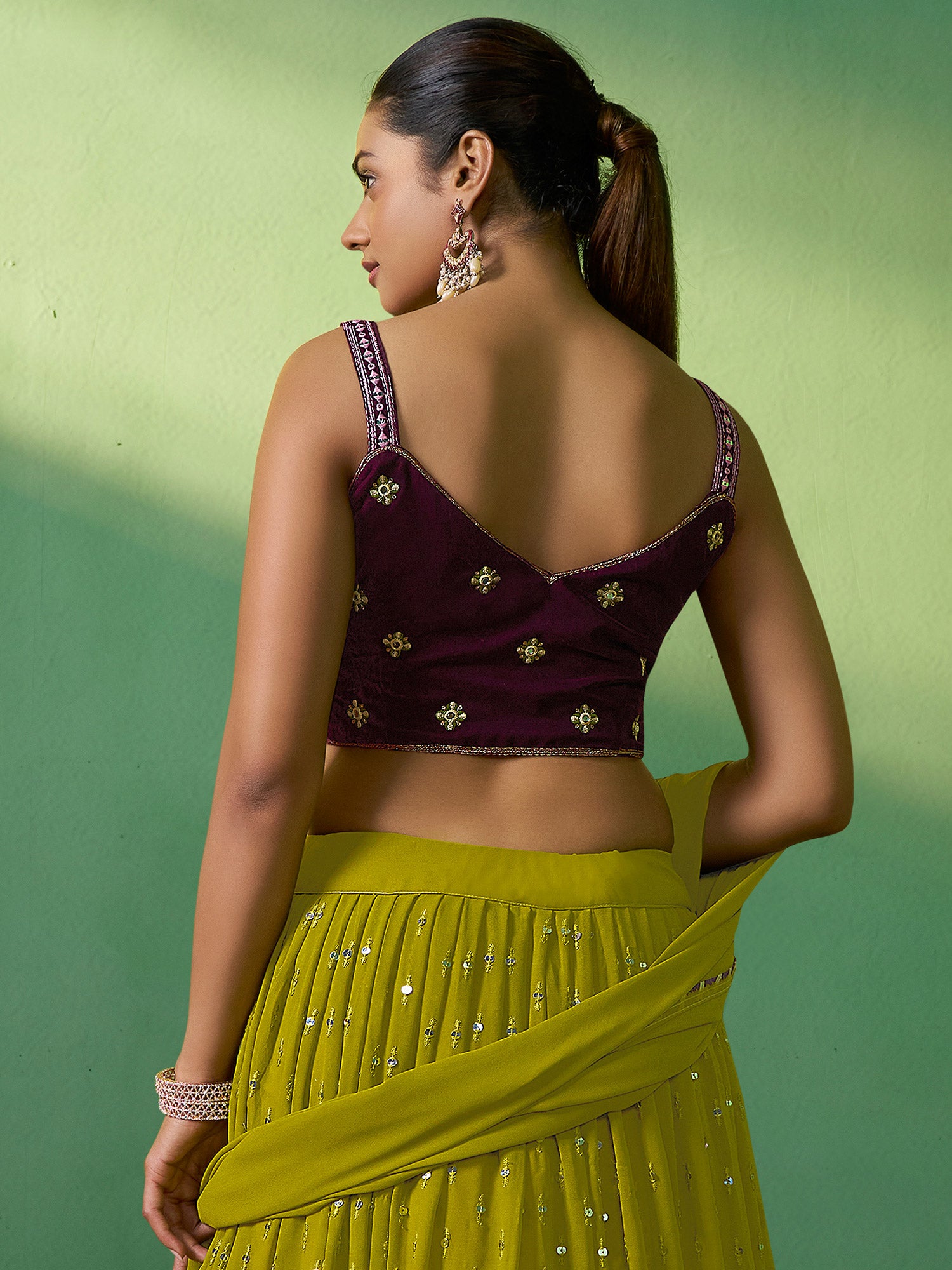 Green Georgette Lehenga Choli With Sequins Embroidery