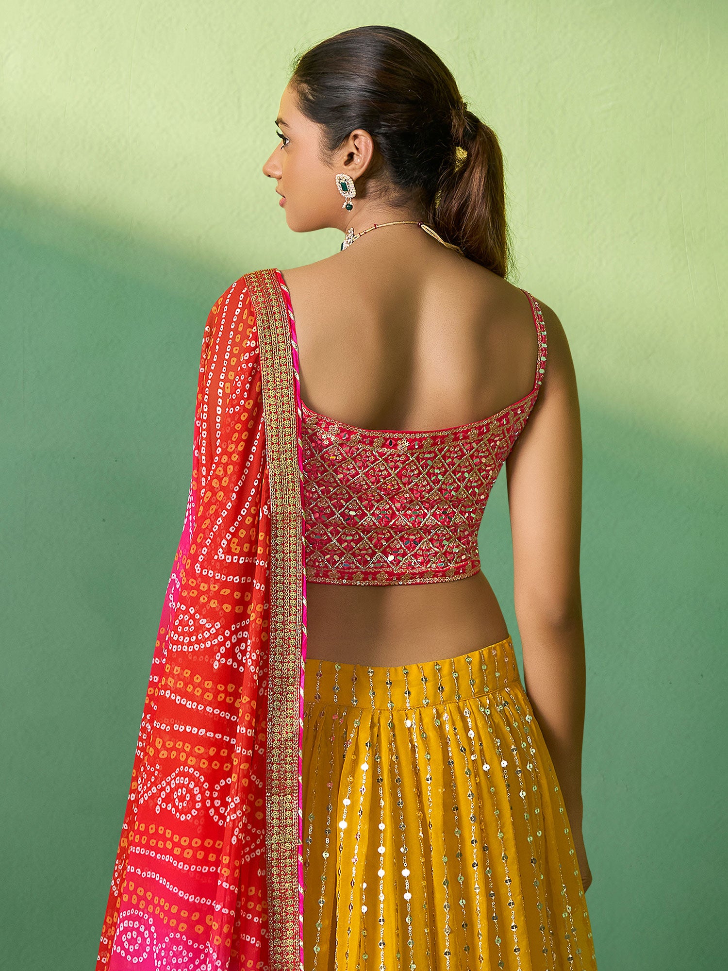 Yellow Embroidered Festive Lengha With Embroidered Choli
