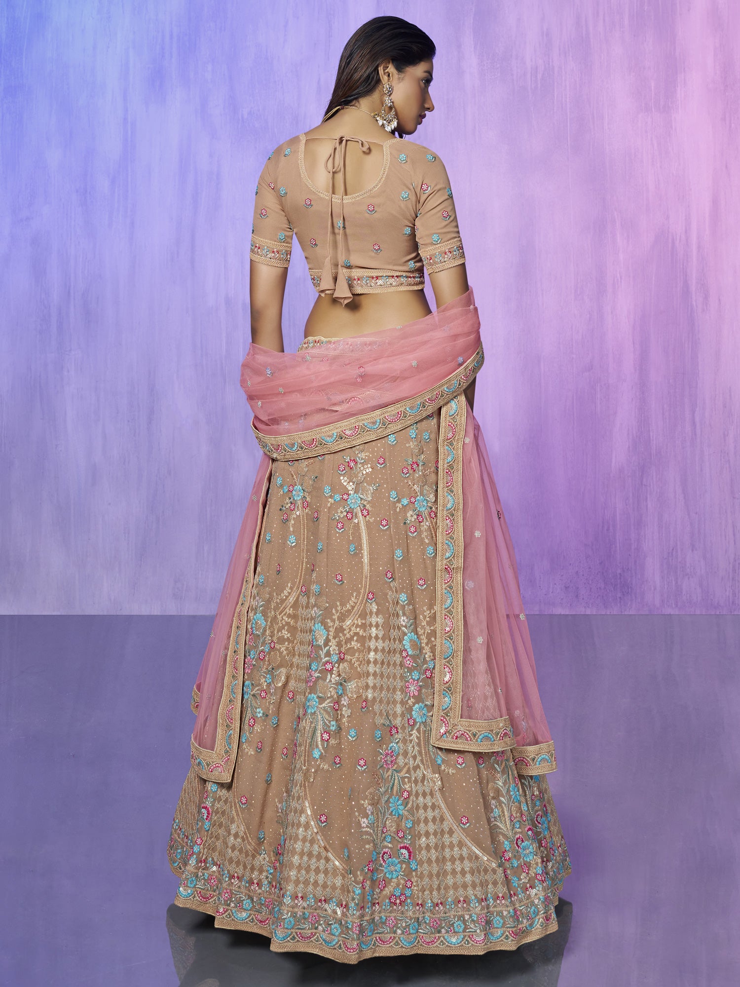 Beige Floral Designed Lehenga Choli In Georgette