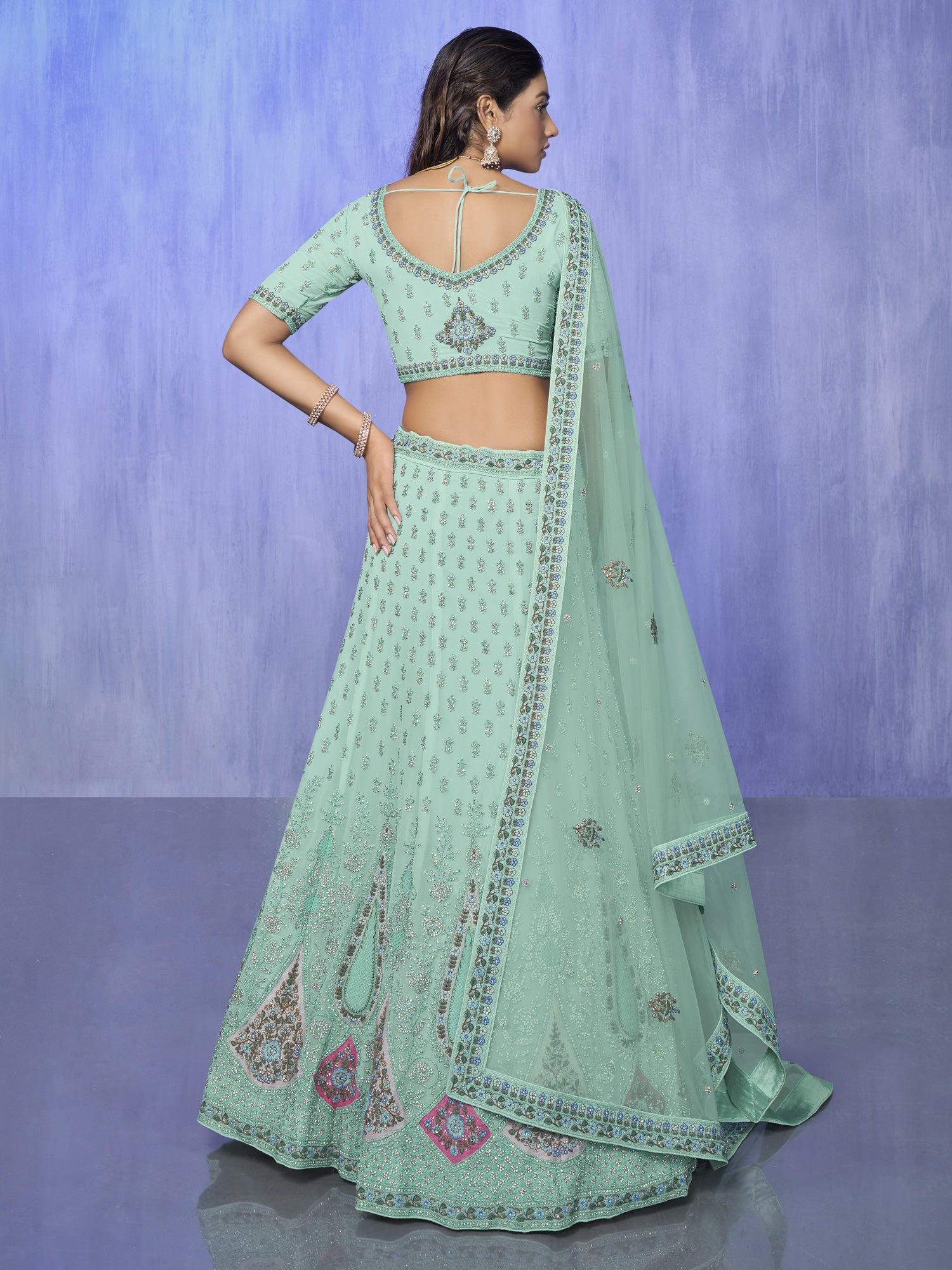 Light Blue Heavy Stone Embroidered Lehenga Choli