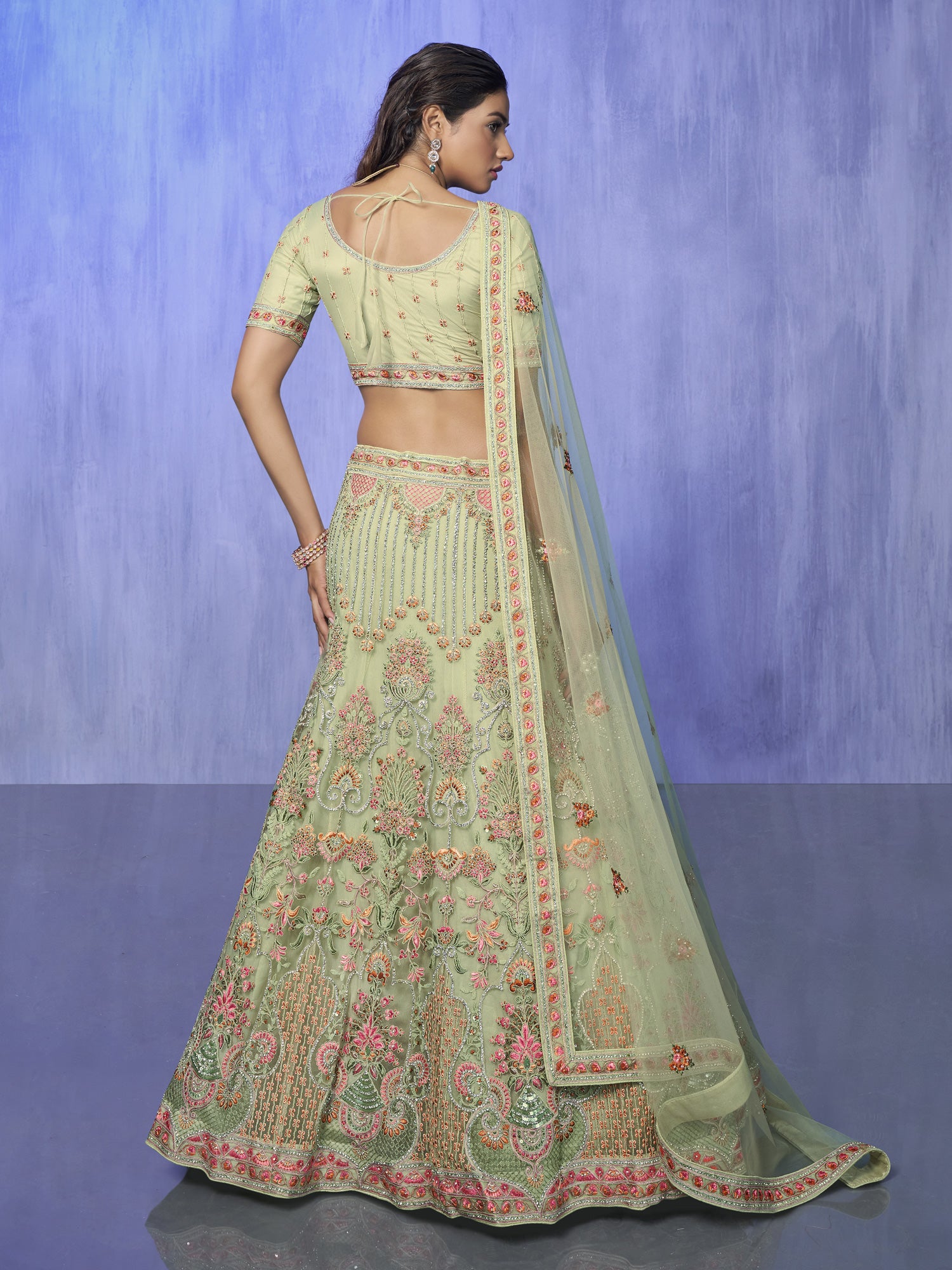 Olive Green Heavy Embroidered Festive Lehenga Choli