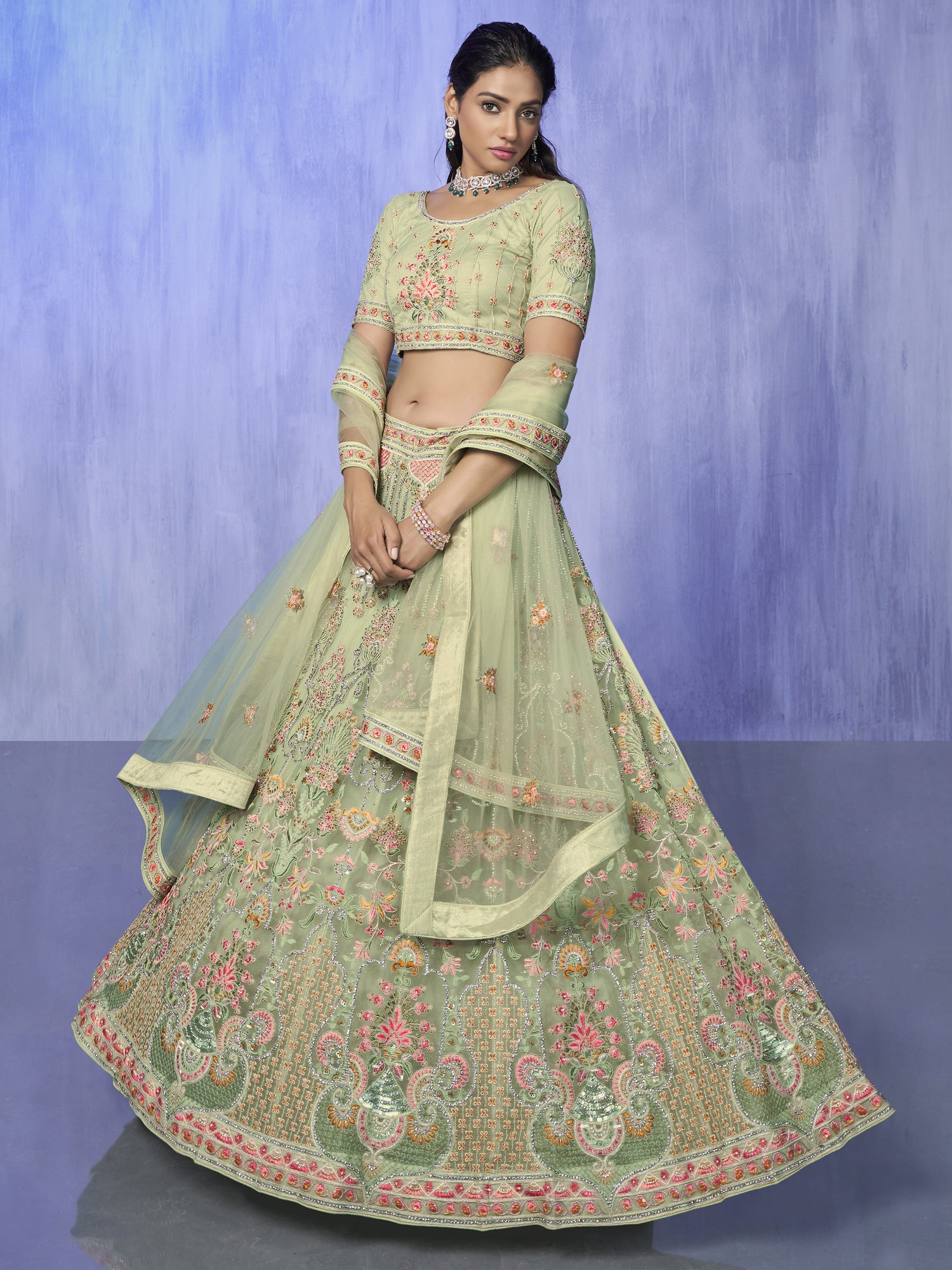 Olive Green Heavy Embroidered Festive Lehenga Choli