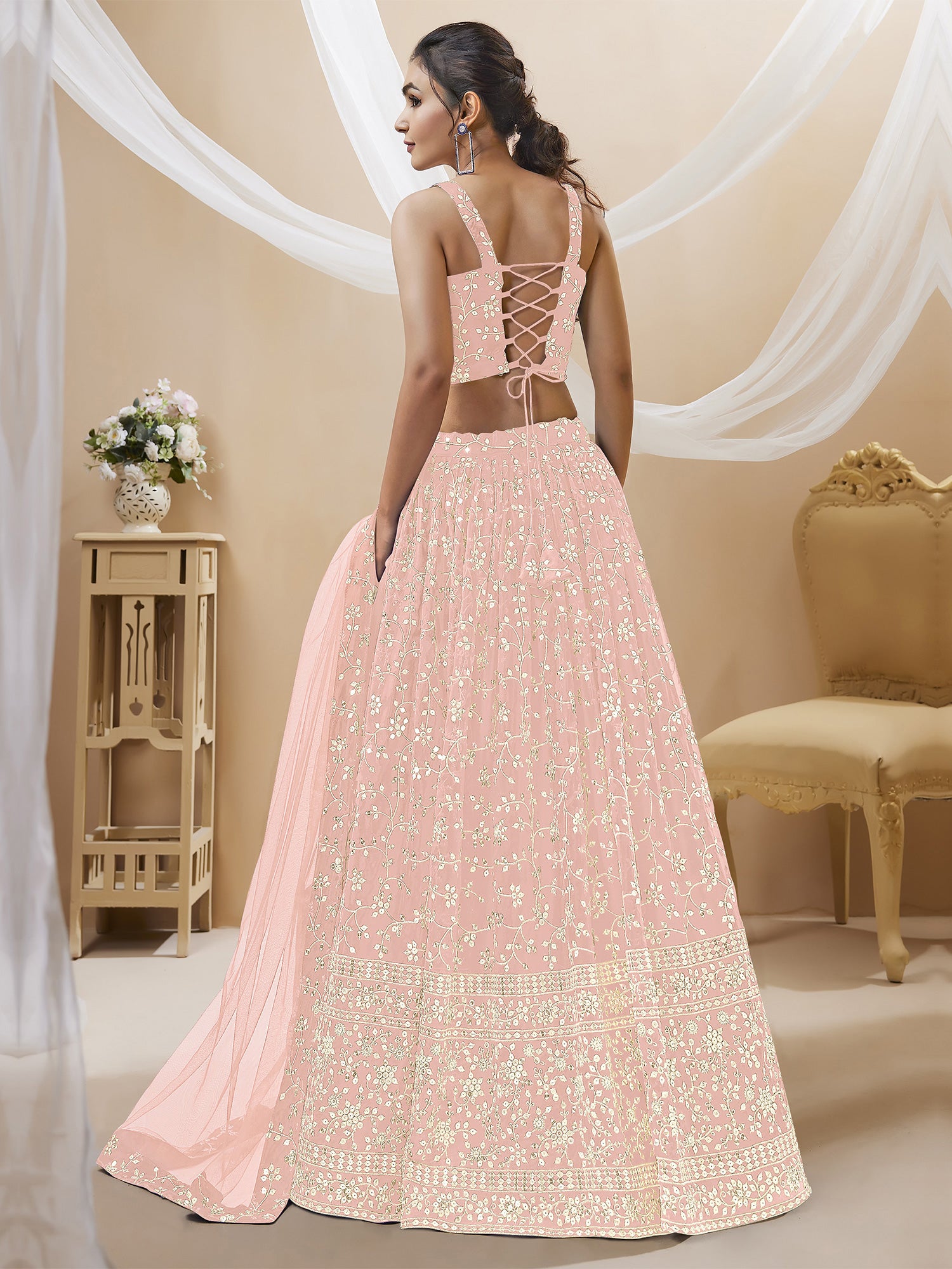 Baby Pink Bridesmaid Lehenga Choli In Georgette
