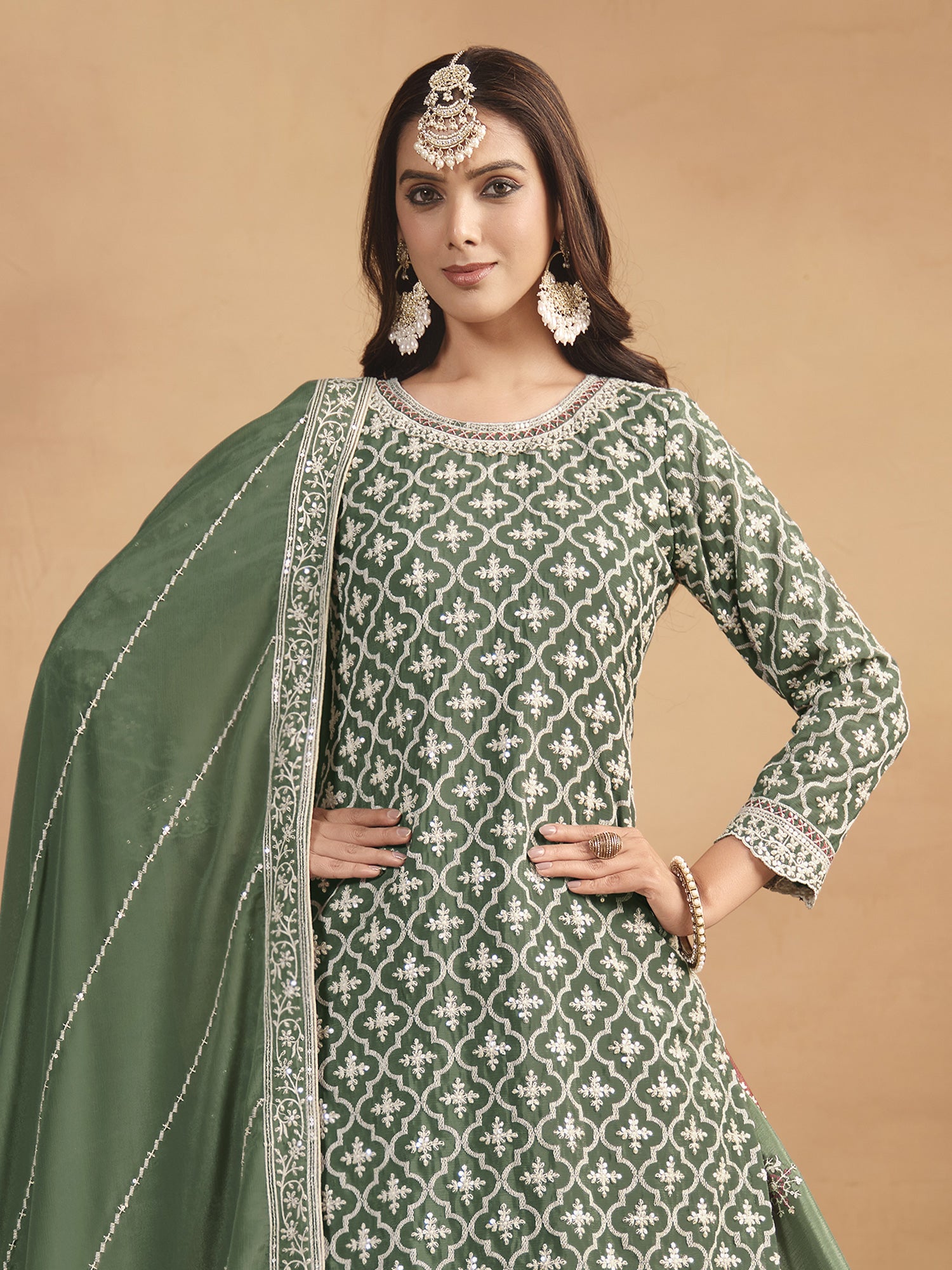 Green Indowestern Style Lehenga Choli In Silk