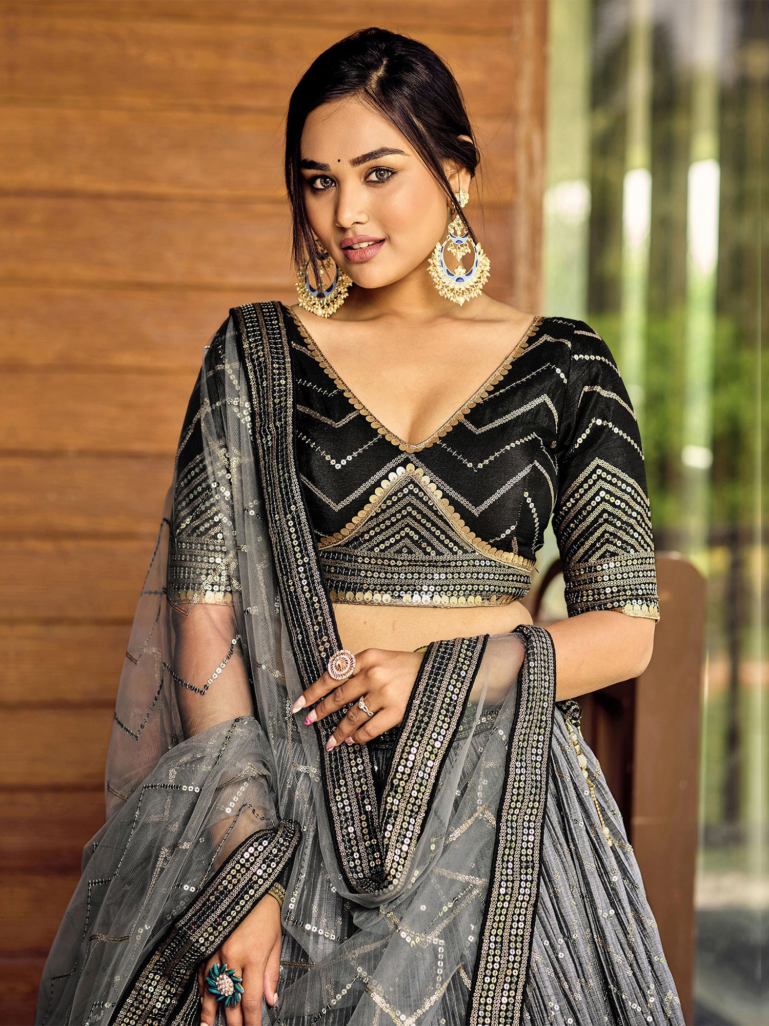 Black Shaded Lehenga Choli In Chinon Silk With Sequins Embellishement