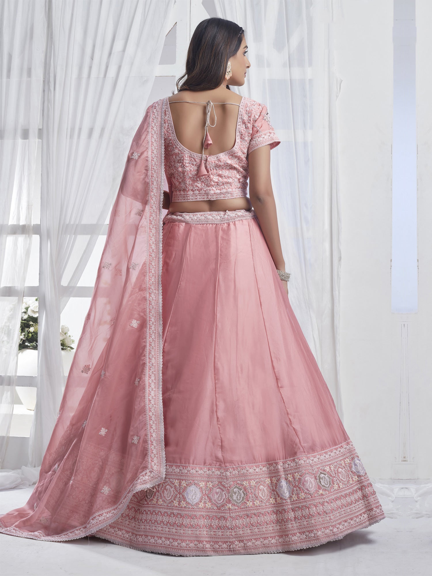 Baby Pink Bridesmaid Lehenga Choli In Chiffon Silk