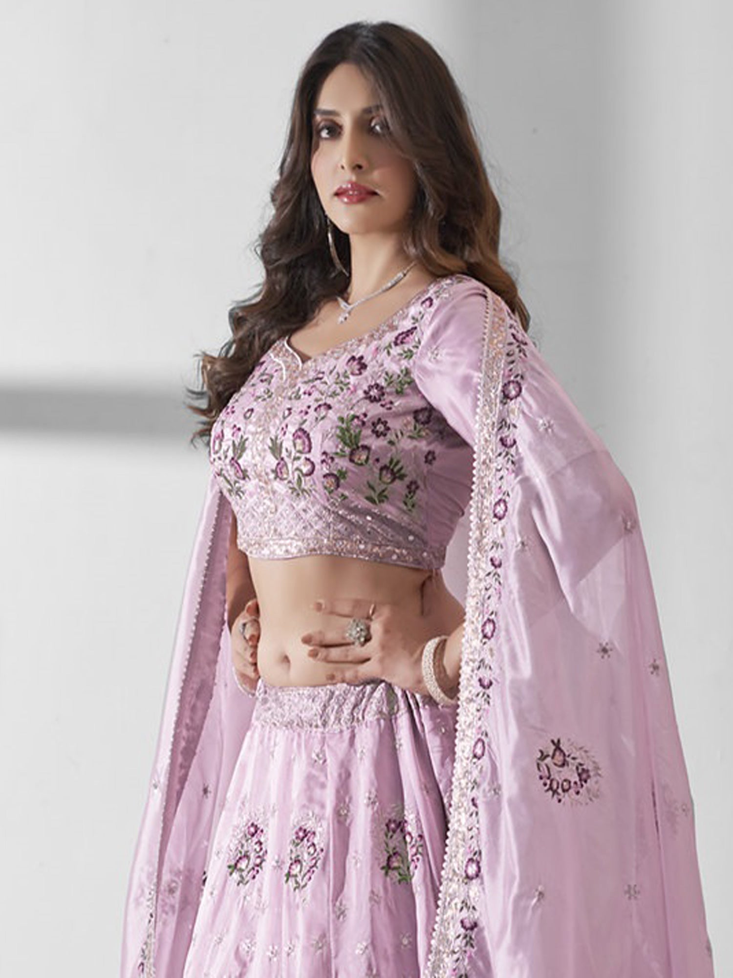 Lilac Purple Stone Enhanced Lehenga Choli In Organza