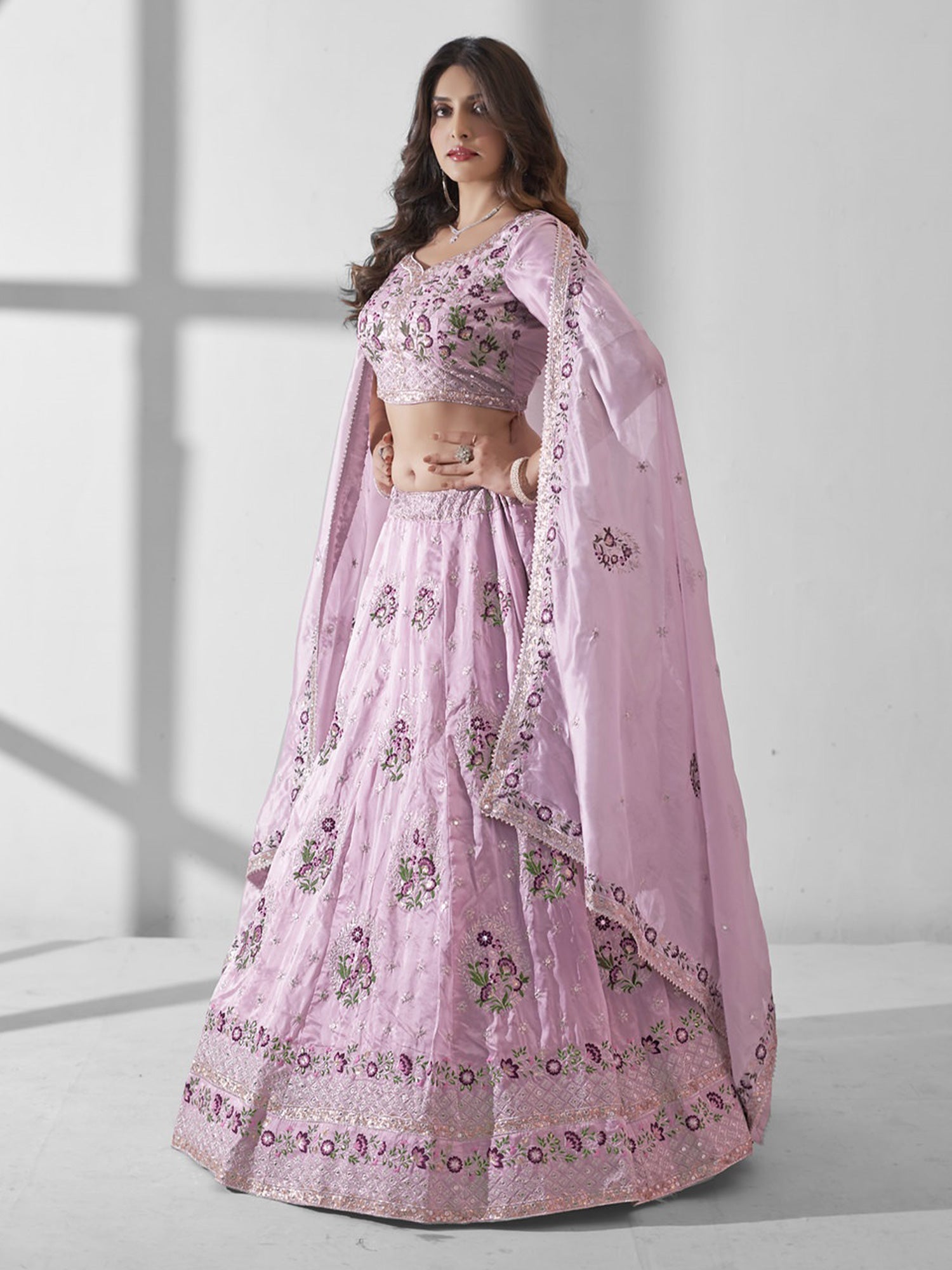 Lilac Purple Stone Enhanced Lehenga Choli In Organza