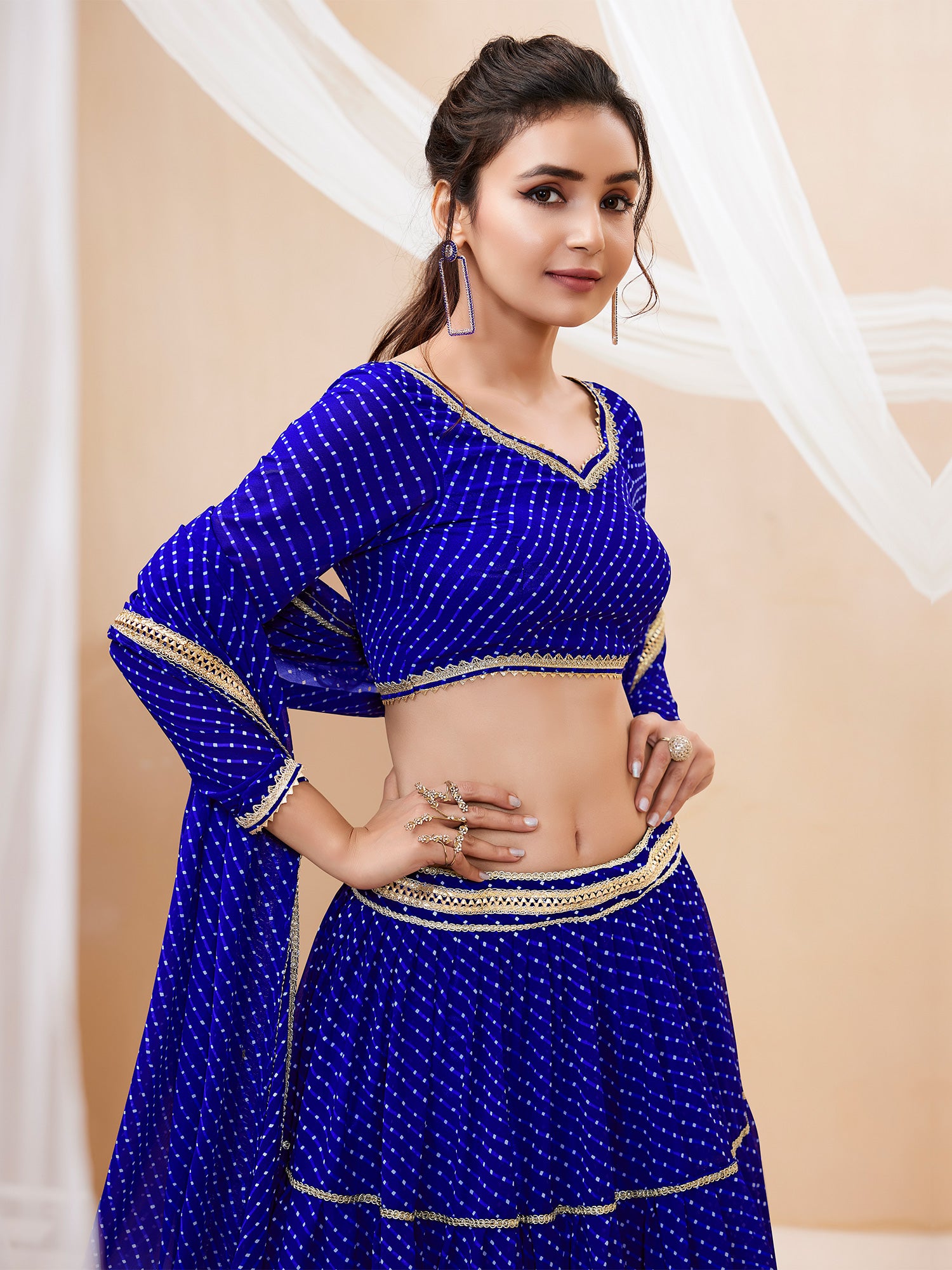Royal Blue Lehariya Printed Lehanga Choli In Georgette