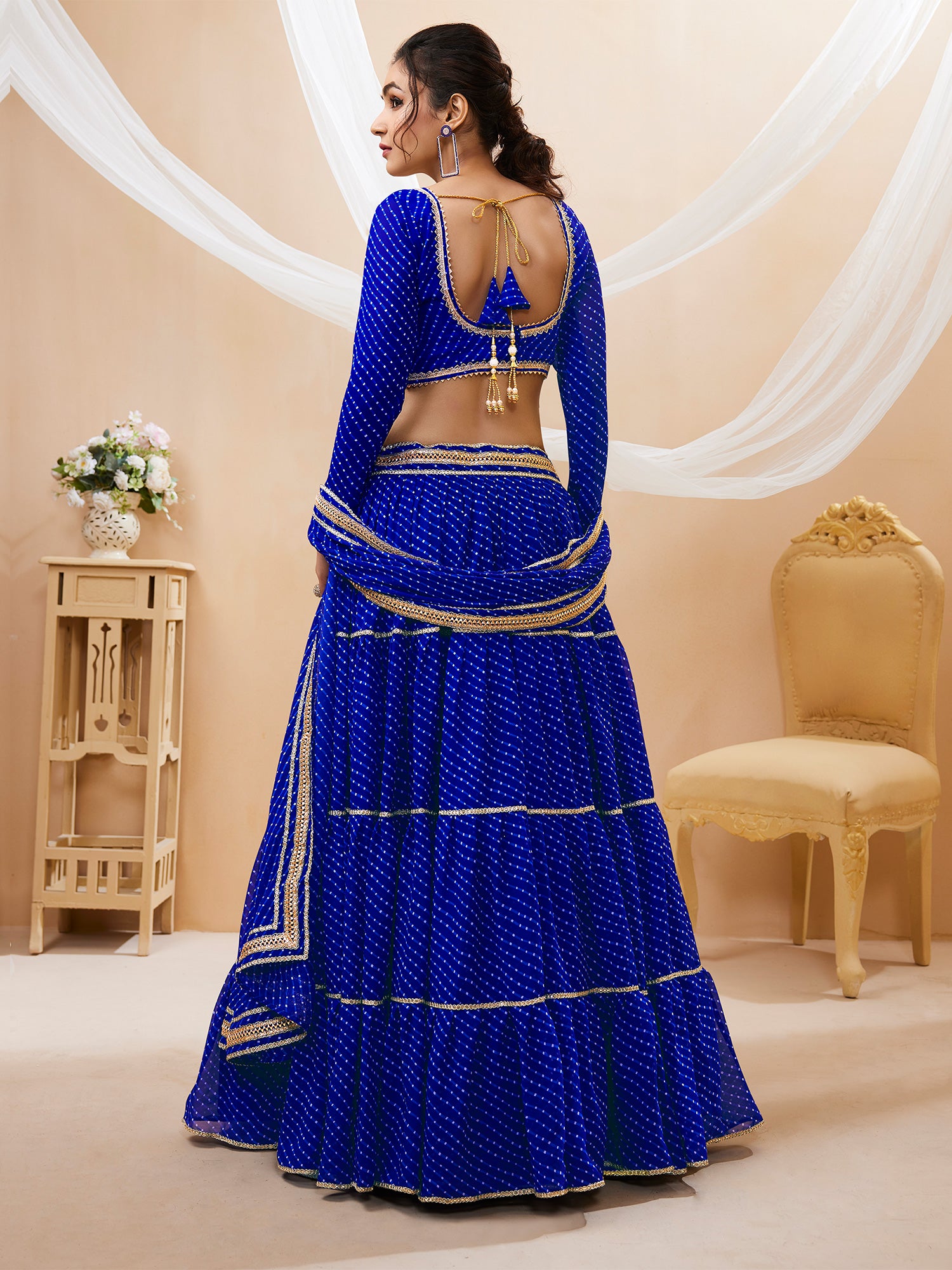 Royal Blue Lehariya Printed Lehanga Choli In Georgette