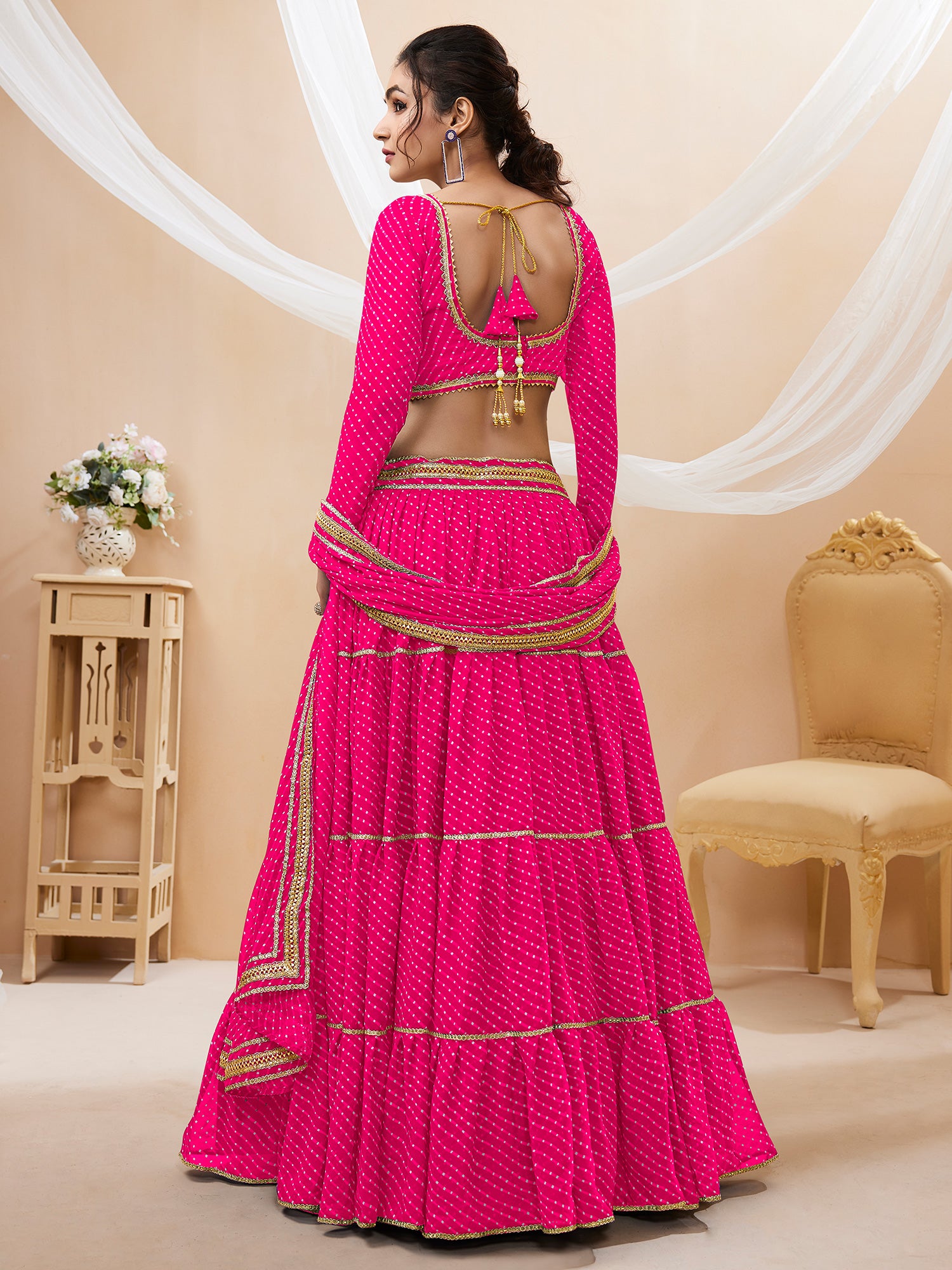 Pink Festive Wear Lehenga Choli In Georgette With Lehariya Print