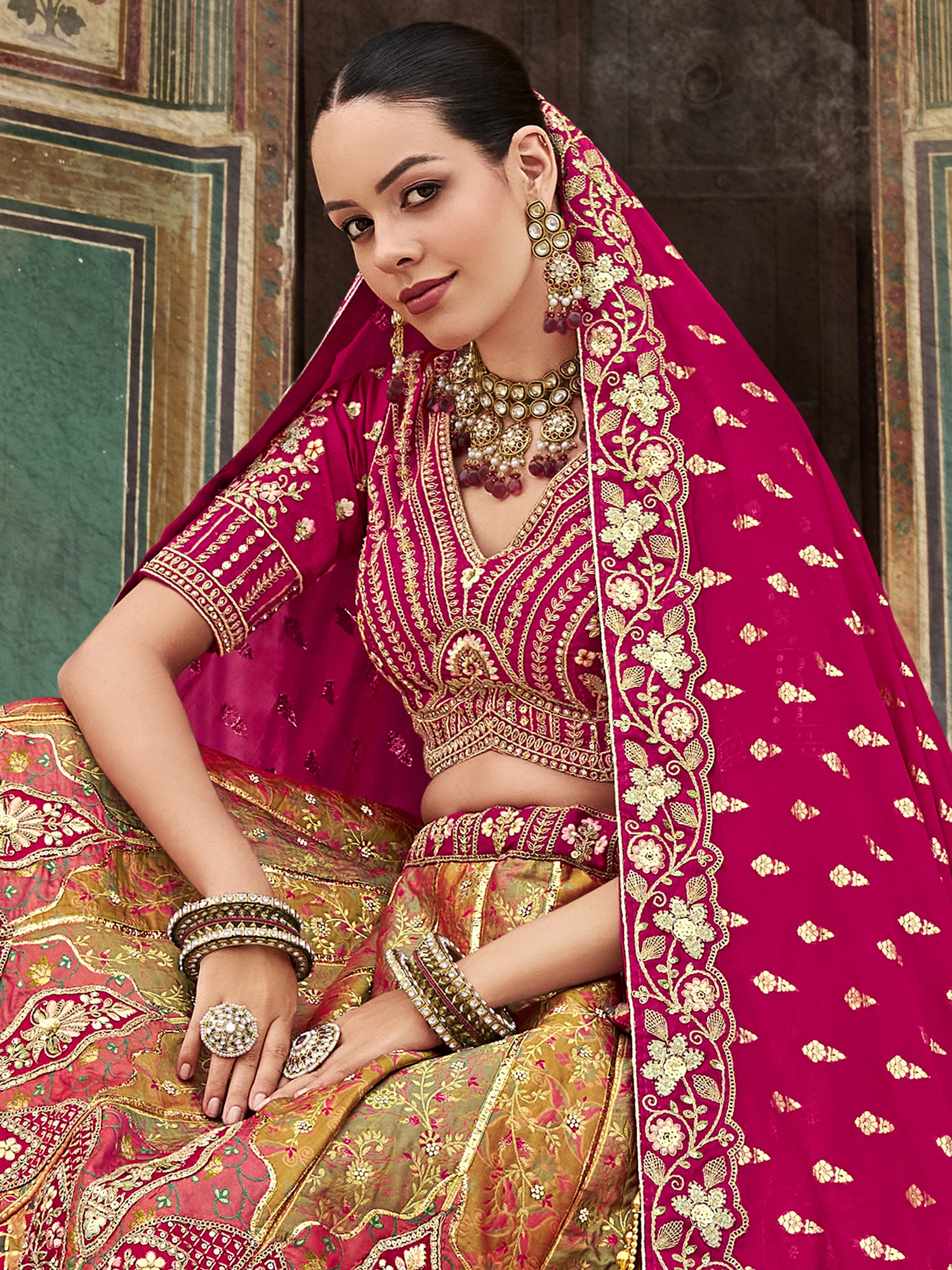 Green Heavy Zari Embellished Lehenga Choli In Silk