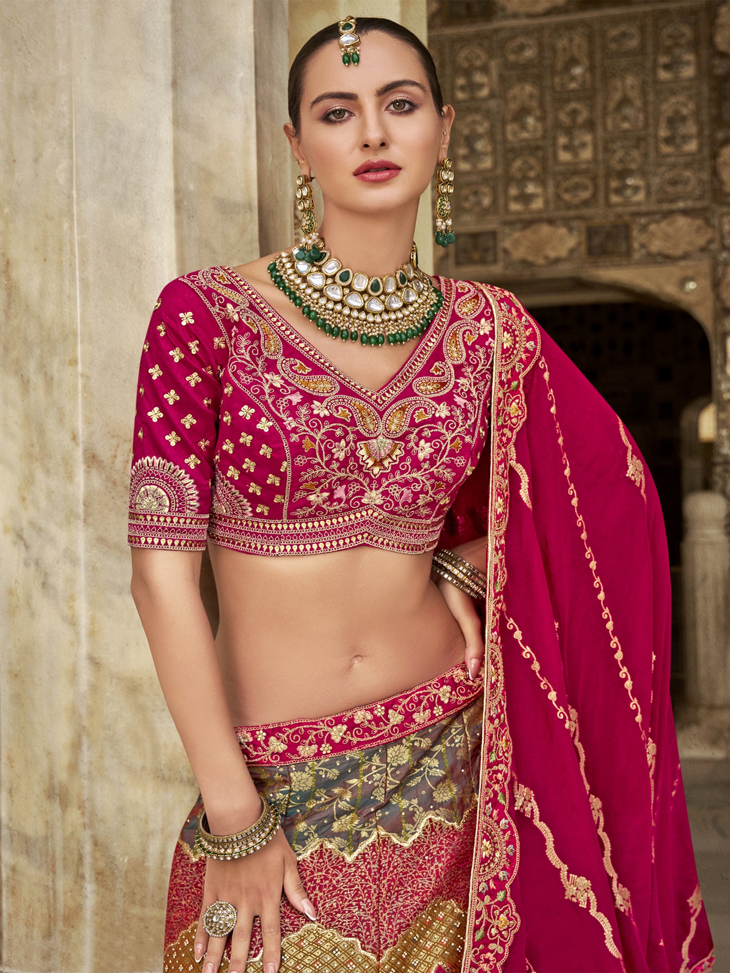 Multicolor Heavy Embroidered Bridal Lehenga Choli
