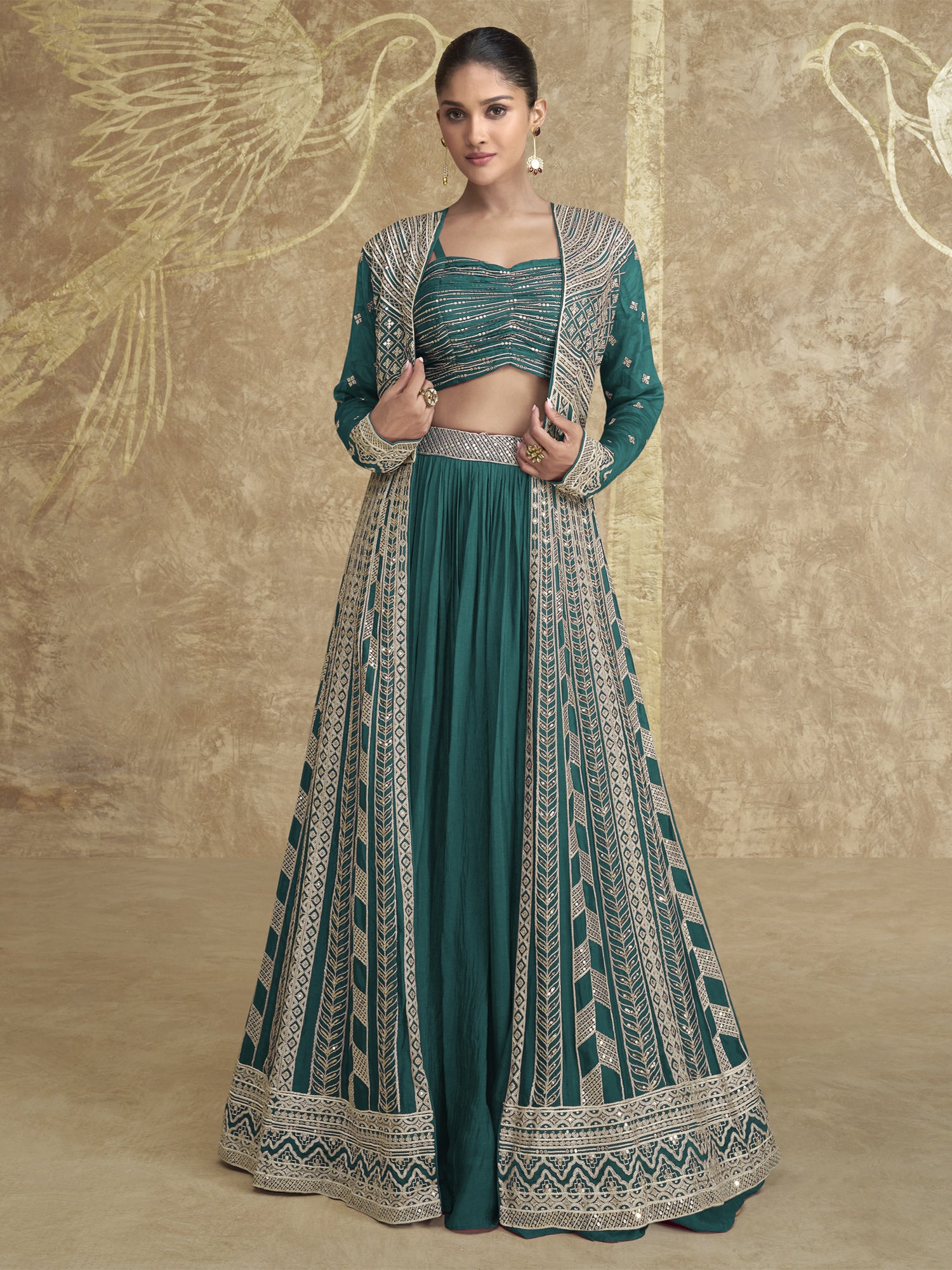 Green Festive Wear Lehenga Choli In Zari Work