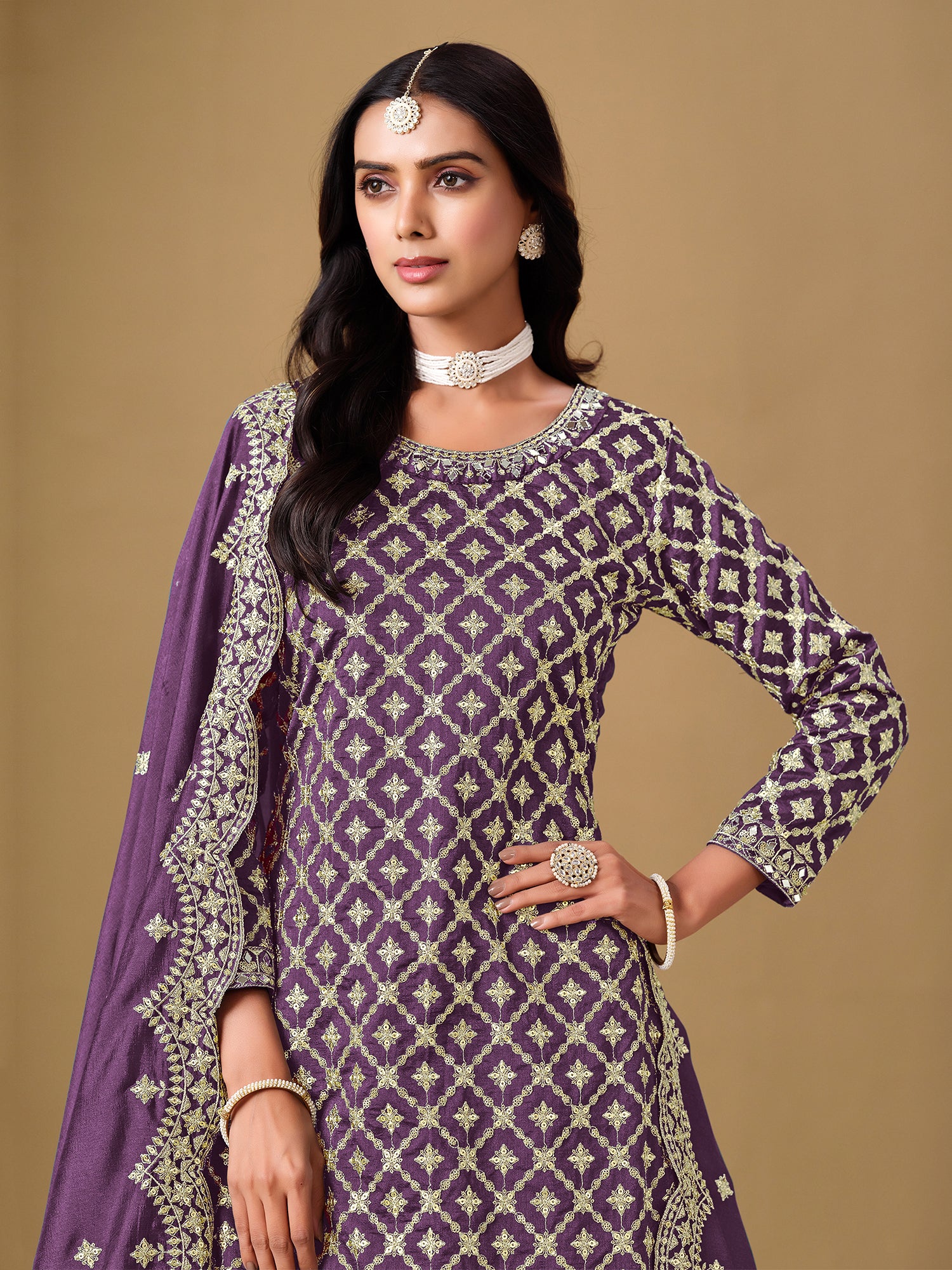 Purple Art Silk Lehenga Choli With Straight Kameez