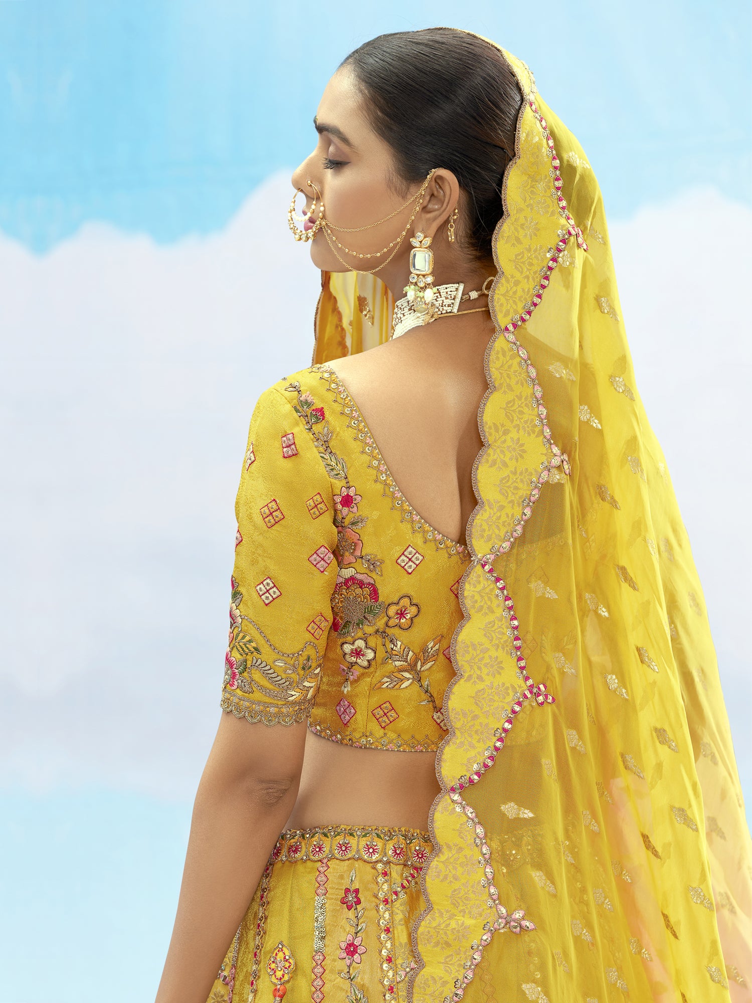 Yellow Designer Silk Lehenga Choli In Heavy Thread Work