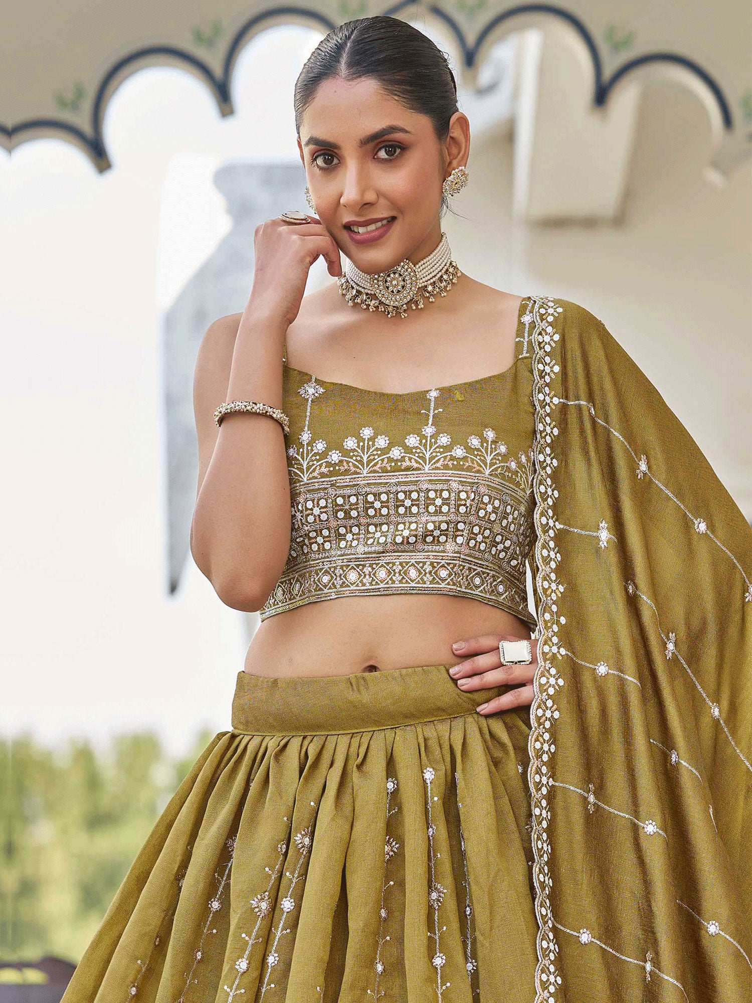 Green Silver Zari Work Lehenga Choli With Dupatta