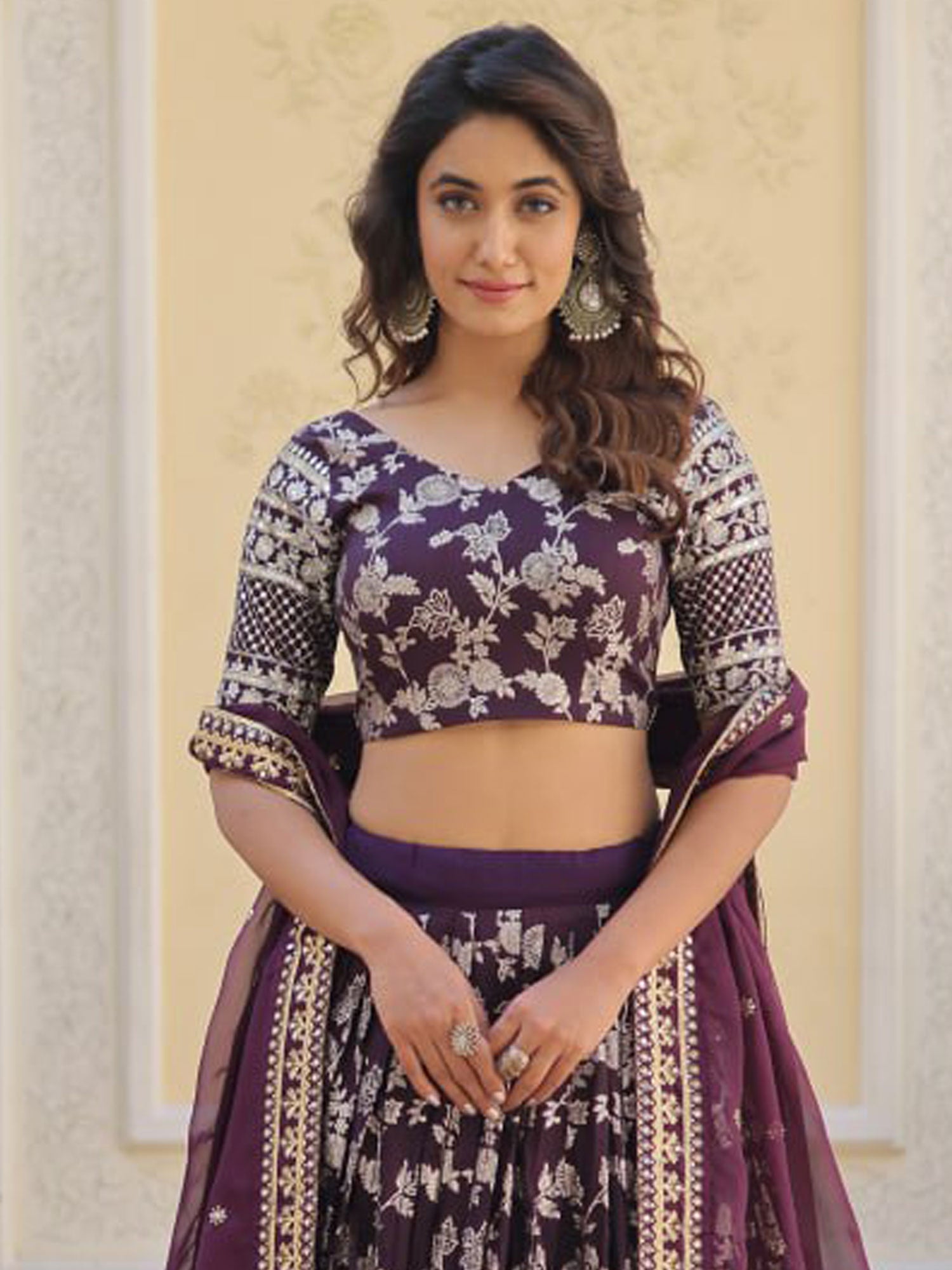 Midnight Purple Wedding Lehenga Set In Jacquard
