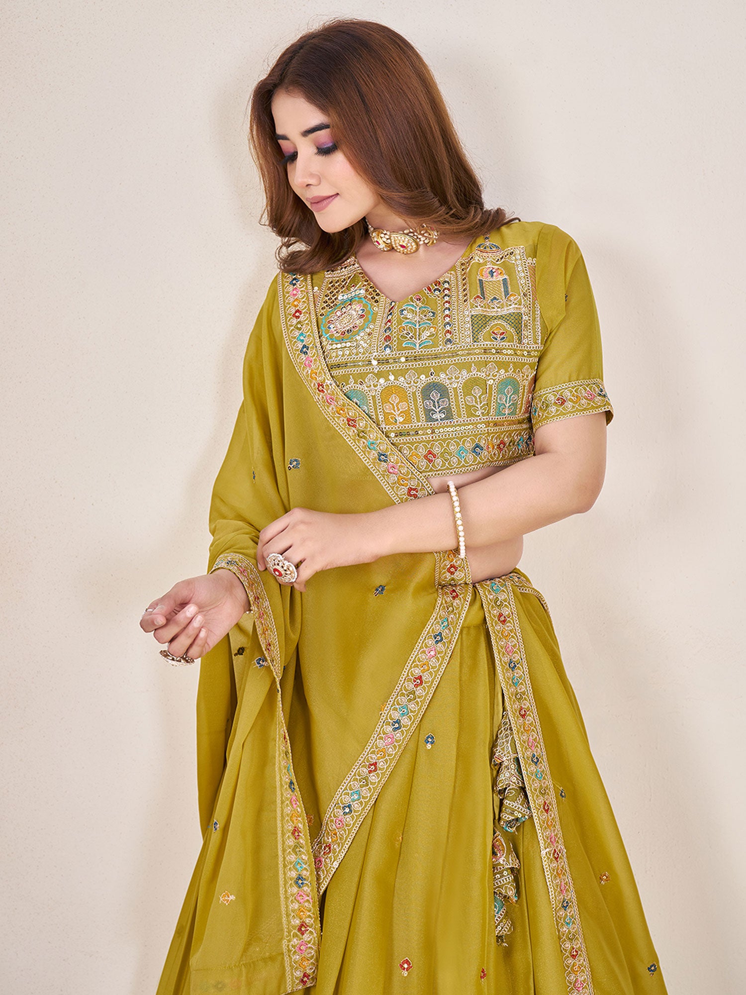 Green Festive Wear Georgette Lehenga Choli
