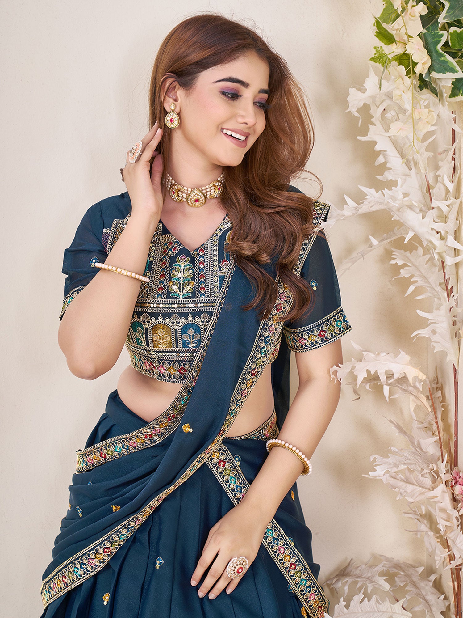 Blue Traditional Lehenga Set In Heavy Embroidery