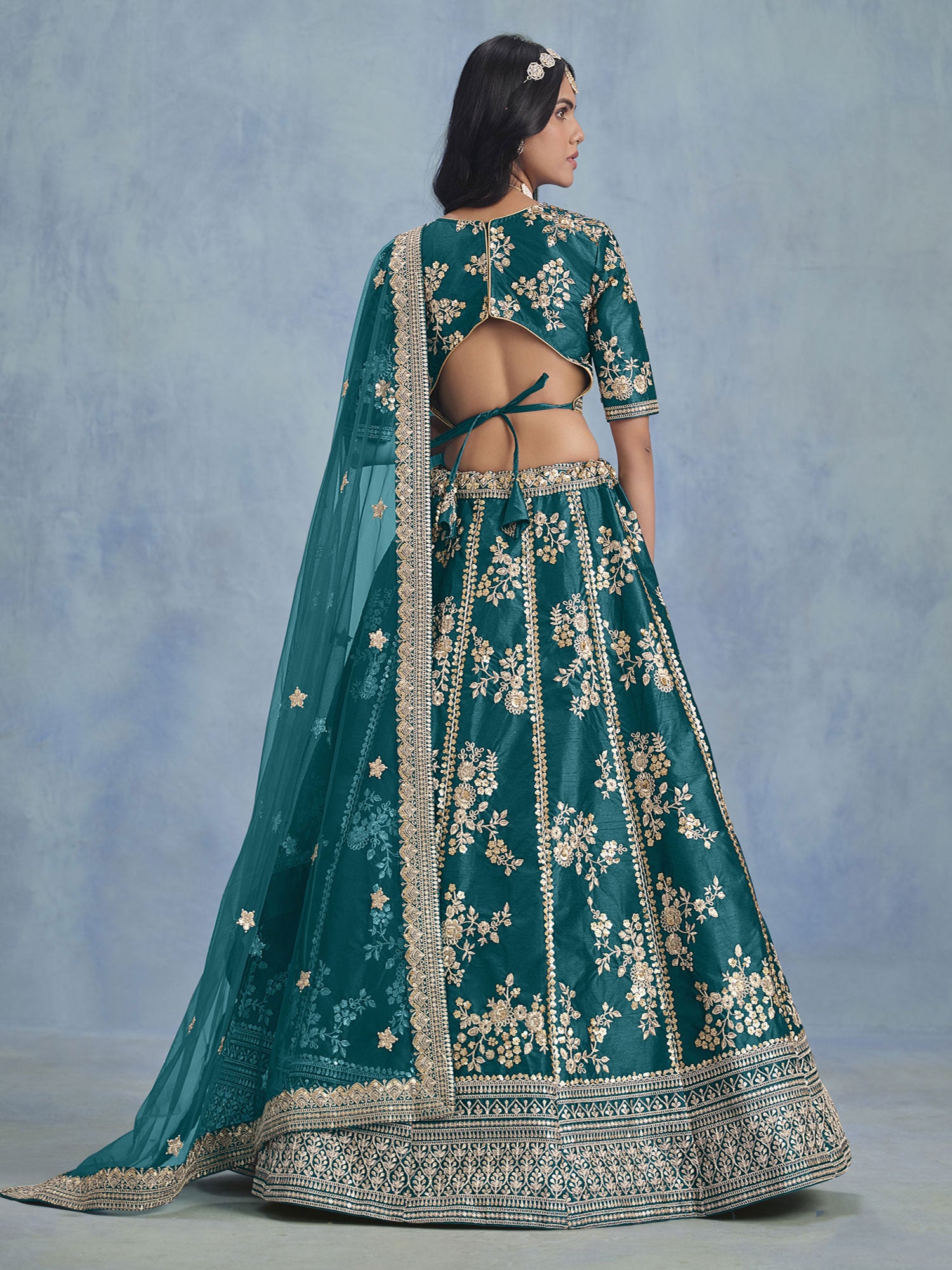 Rama Green Silk Lehenga Choli With Zari Embroiederd