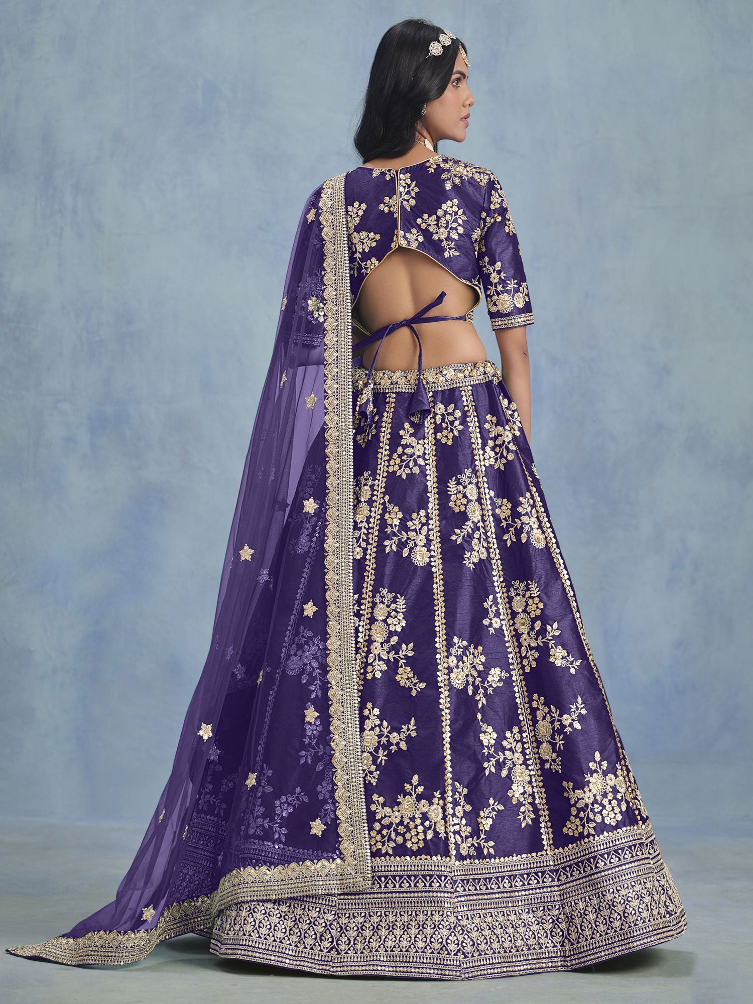 Royal Purple Party Wear Lehenga Set With Net Dupatta