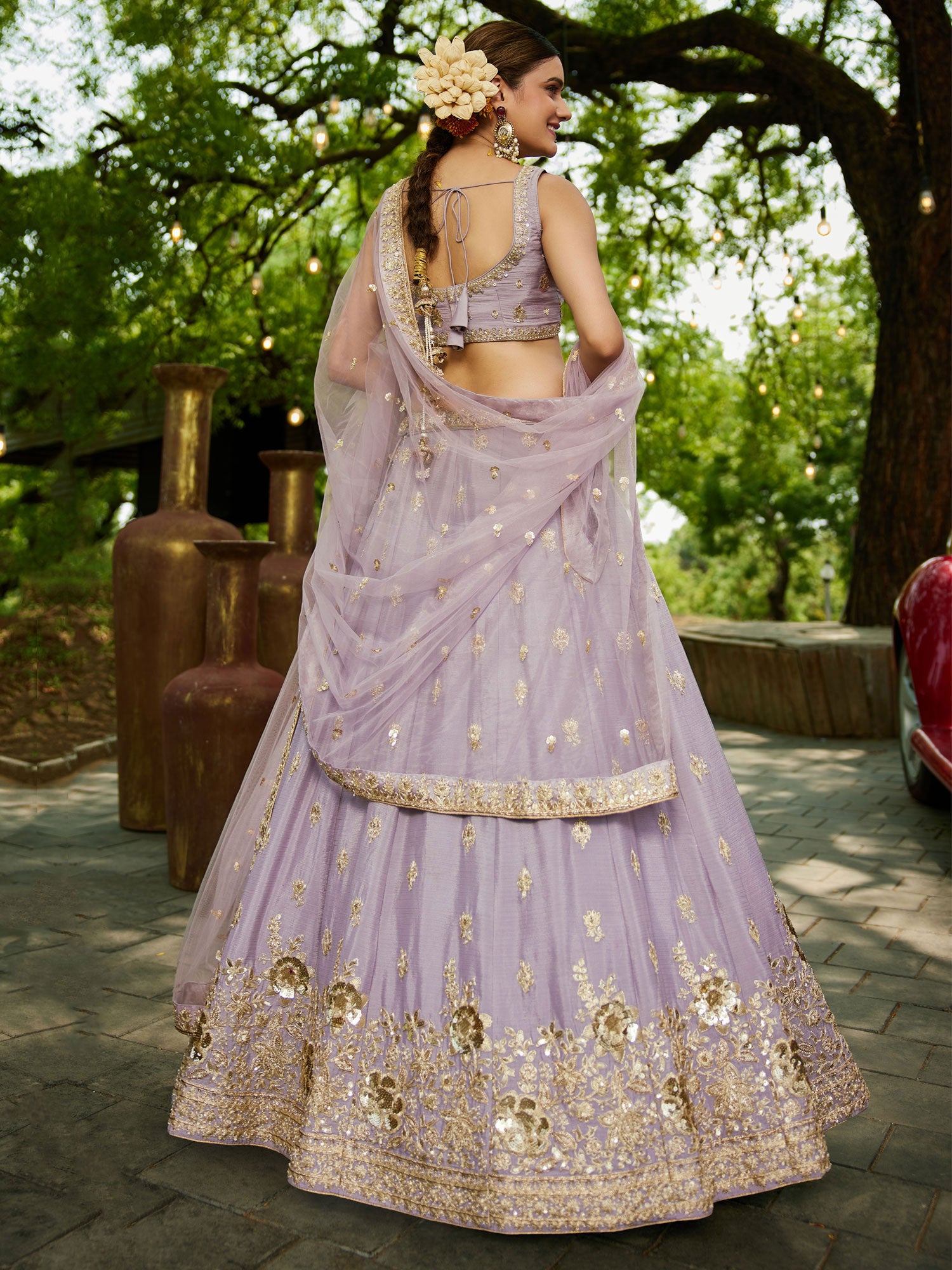 Lilac Zari Work Bridesmaid Lehenga Set In Chiffon