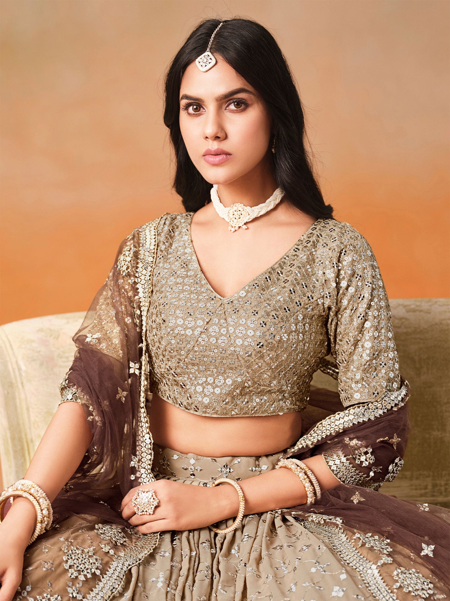 Brown And Beige Ombre Shaded Lehenga Set