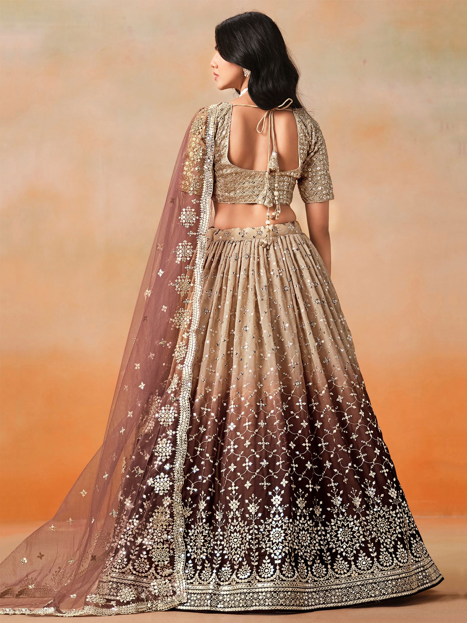 Brown And Beige Ombre Shaded Lehenga Set