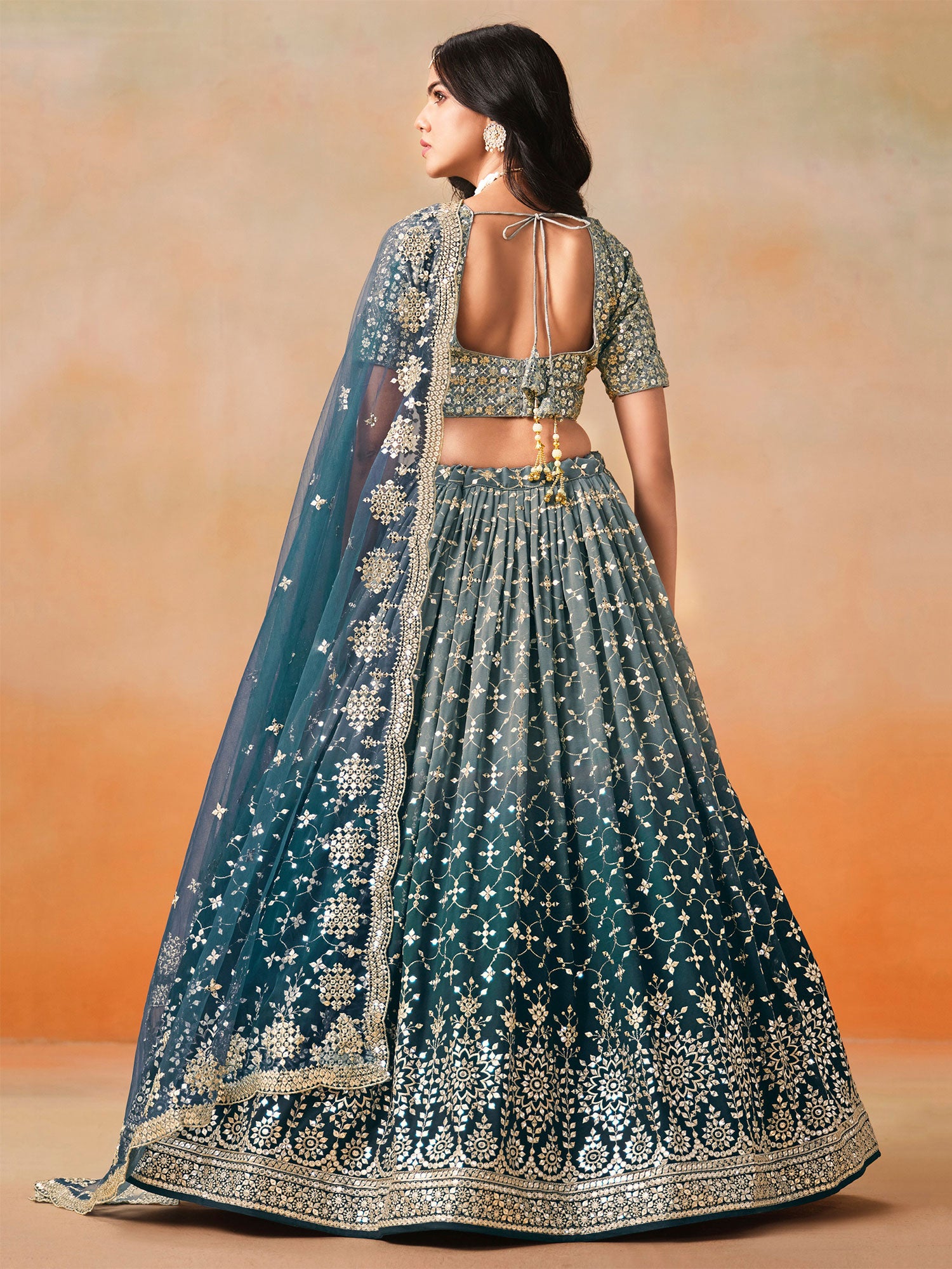 Blue Heavy Embroidered Shaded Lehenga Choli