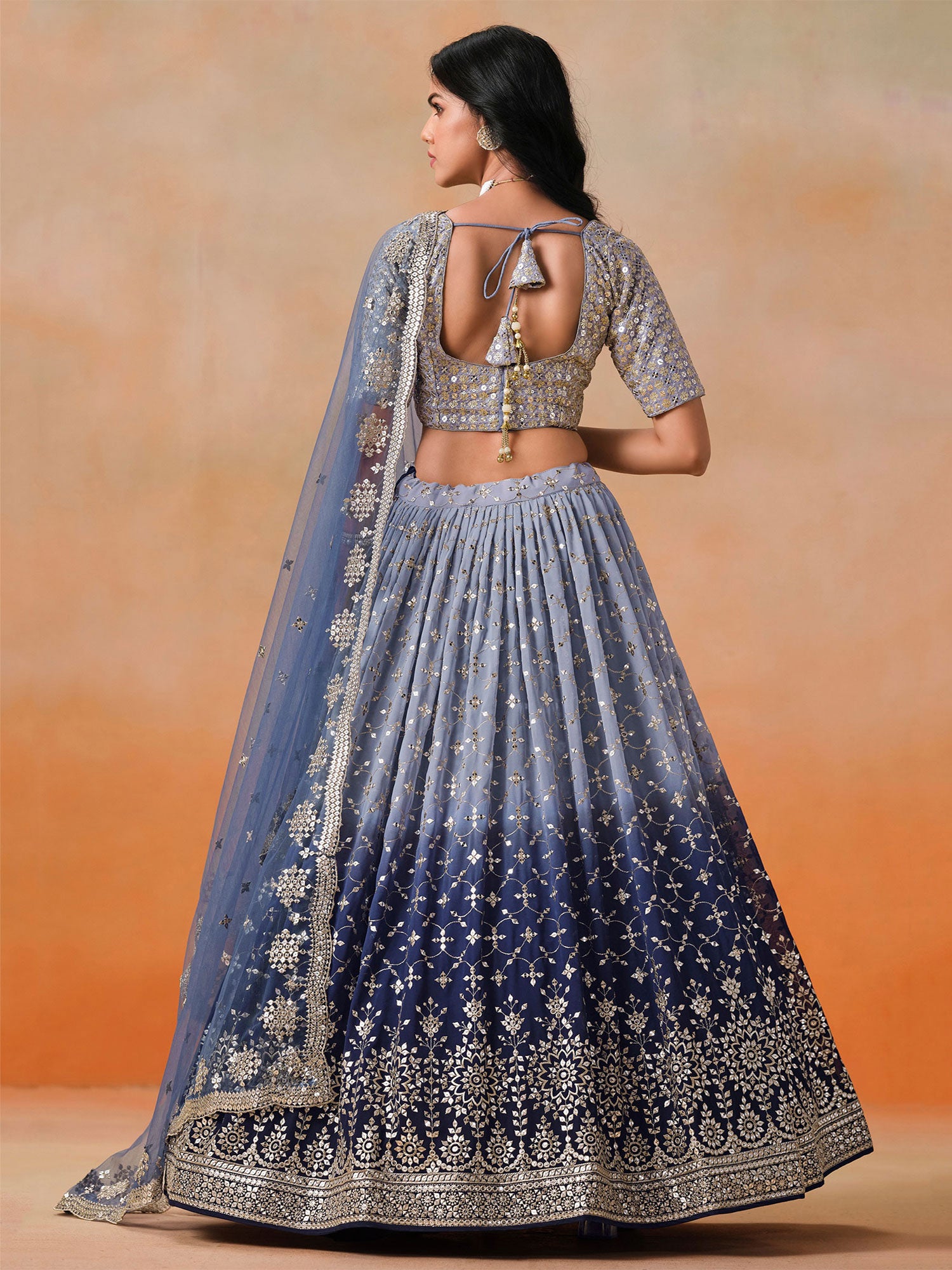 Blue Embroidered Wedding Lehenga Choli With Dupatta
