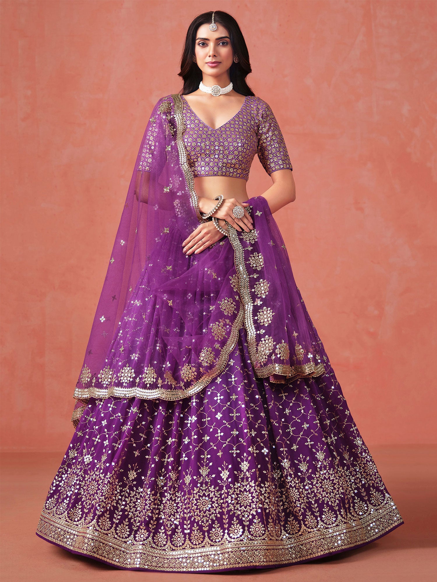 Purple Sequins Embellished Bridesmaid Lehenga Choli