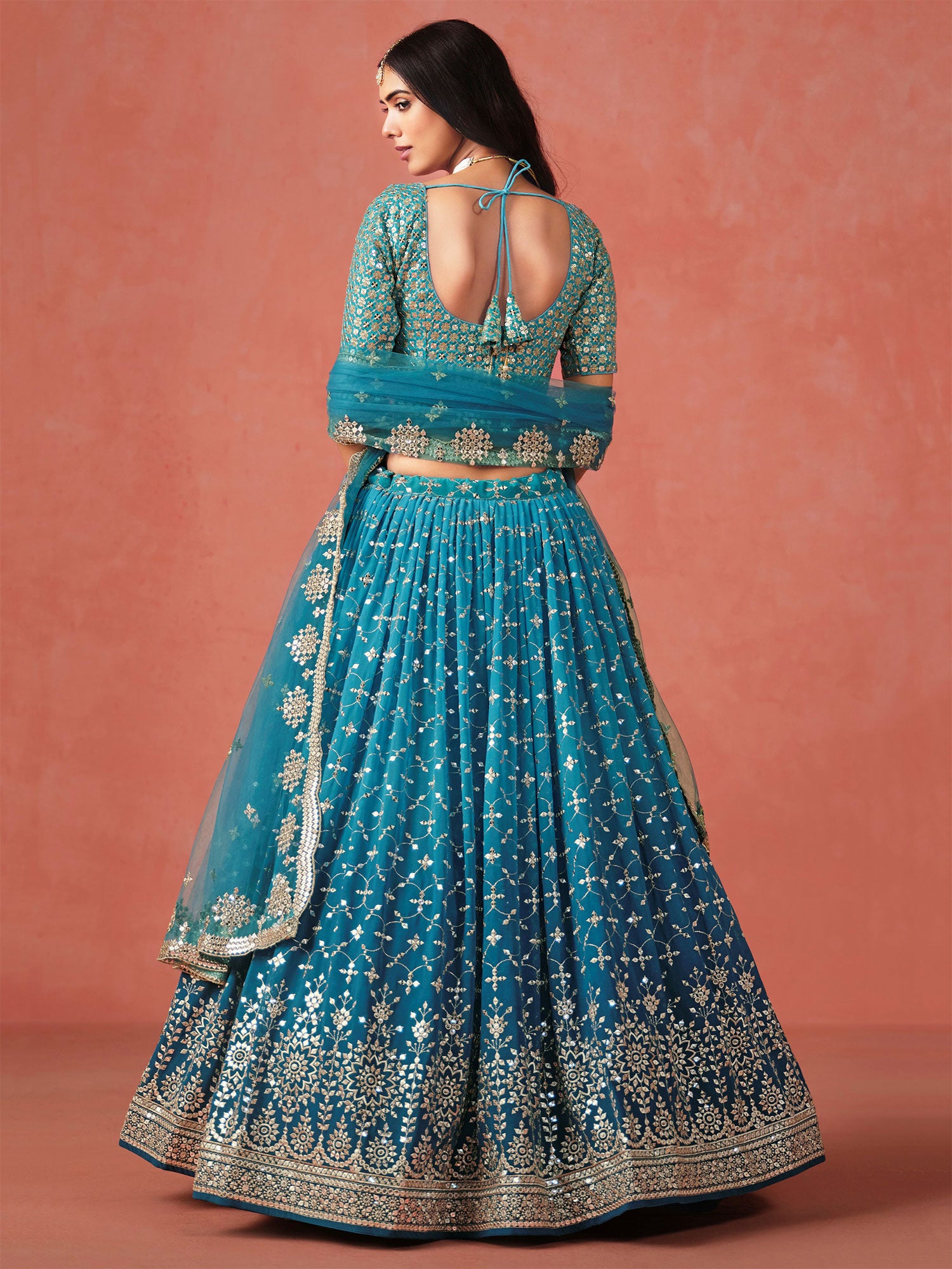 Blue Bridesmaid Shaded Lehenga Set In Georgette