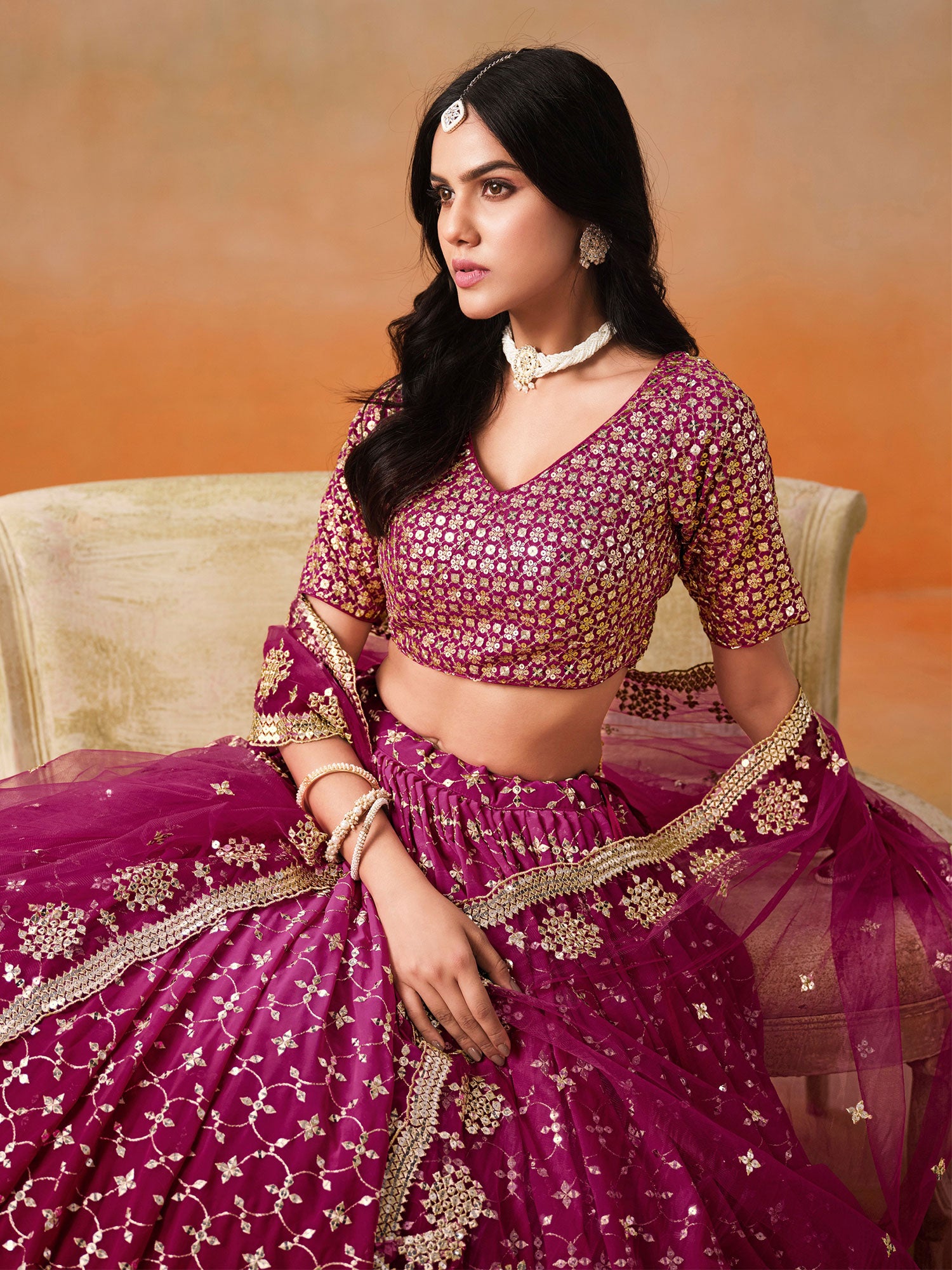 Magenta Ombre Shaded Bridesmaid Lehenga Set