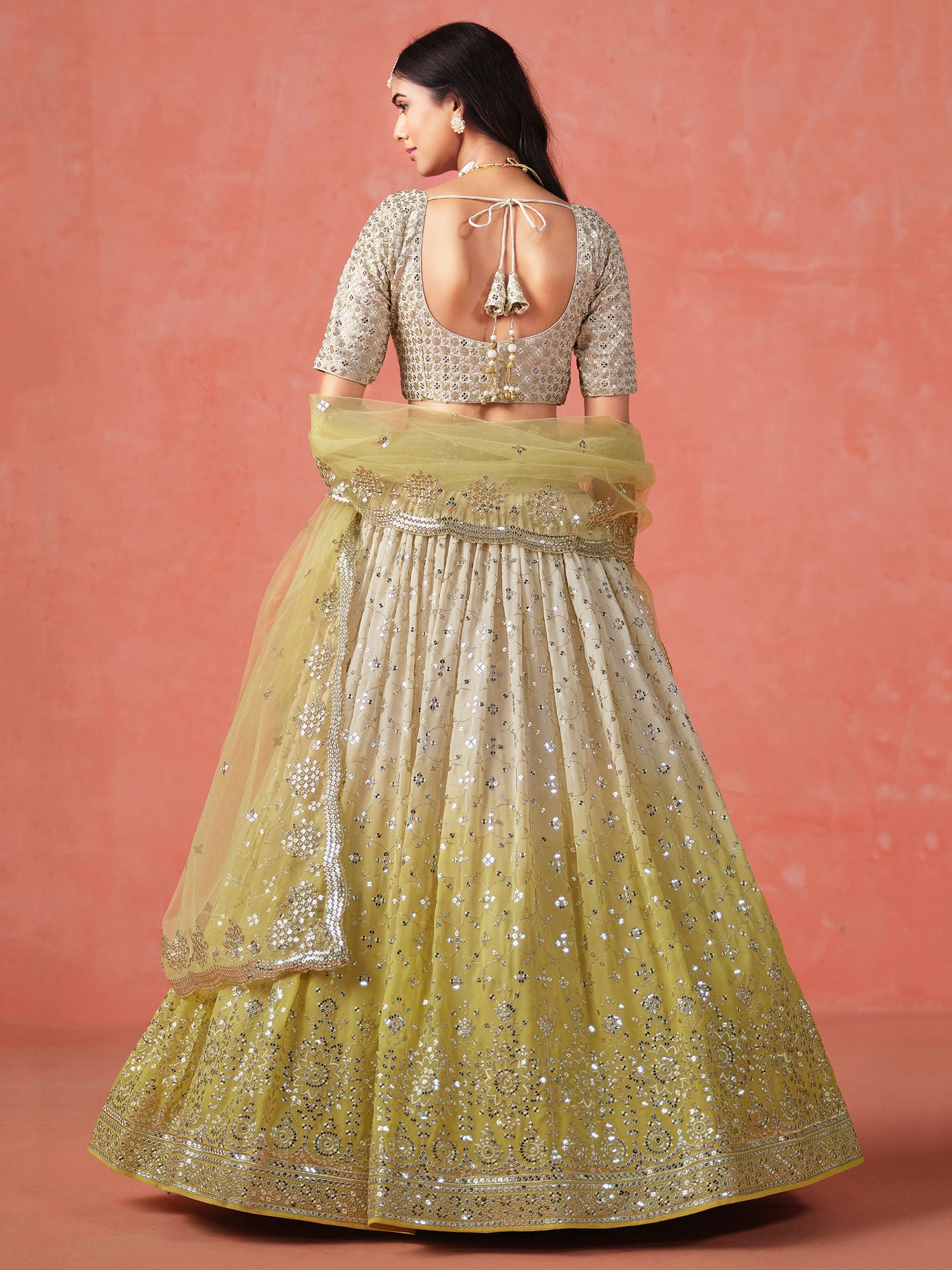 Green And Beige Shaded Lehenga Choli With Dupatta