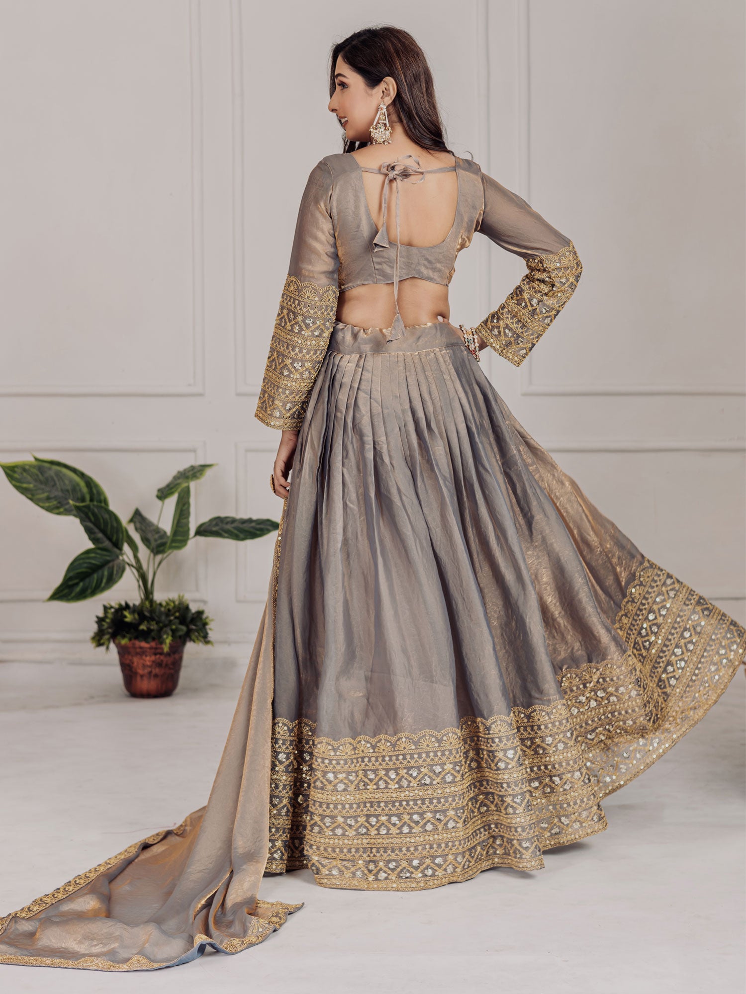 Dark Grey Sequins Work Party Lehenga Choli
