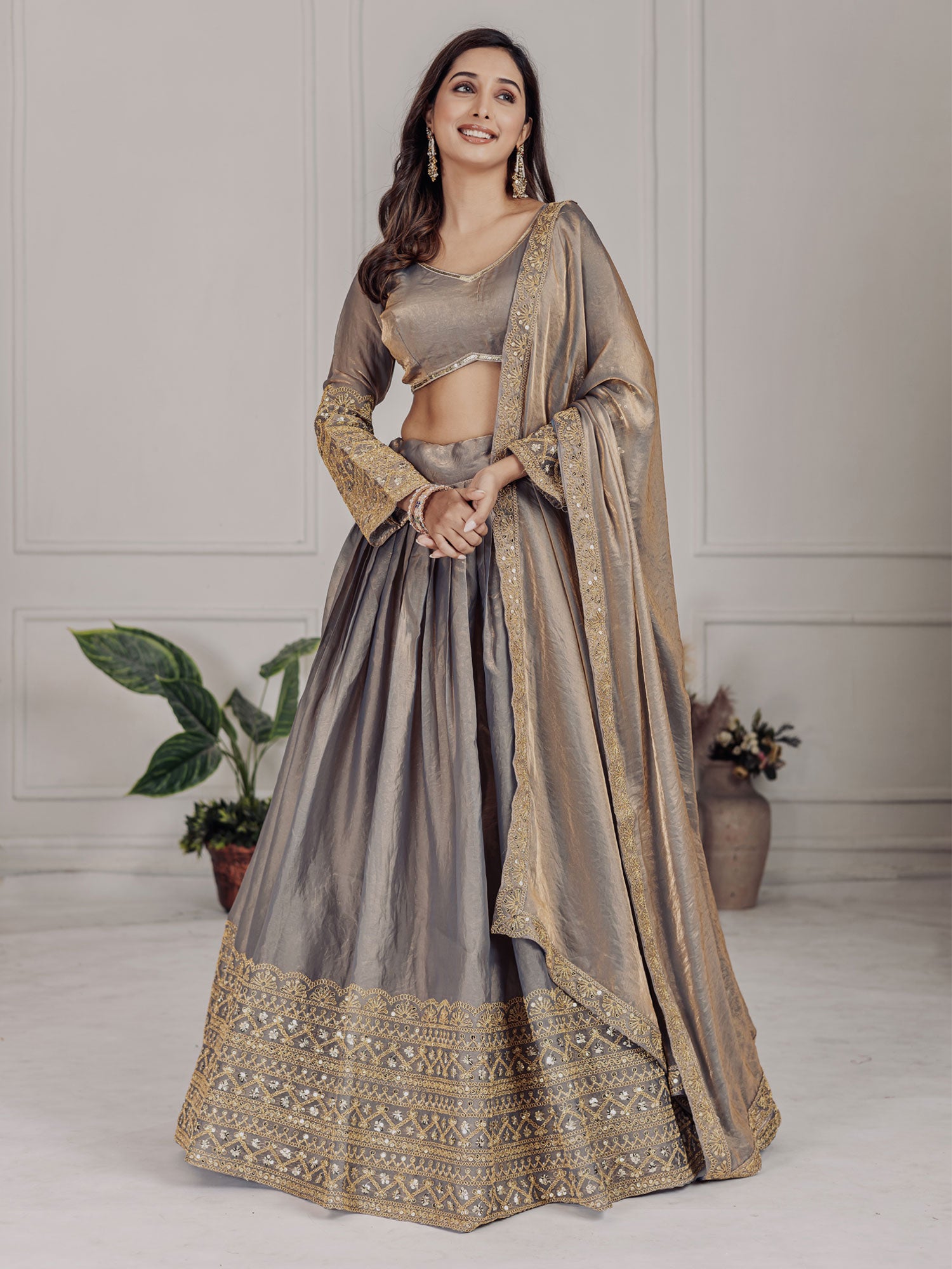 Dark Grey Sequins Work Party Lehenga Choli