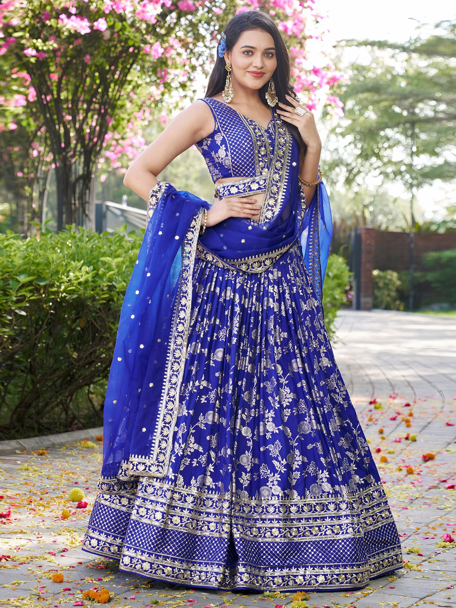 Royal Blue Silver Zari Embroidered Lehenga Choli