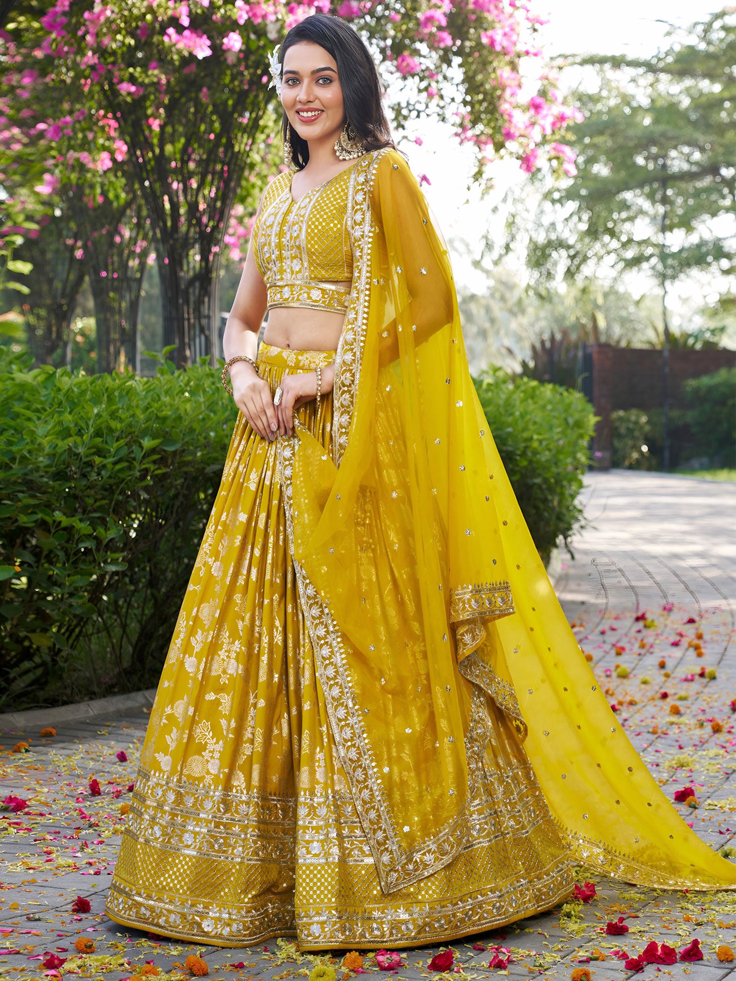 Yellow Festive Lehenga Set In Sequins Embellishment