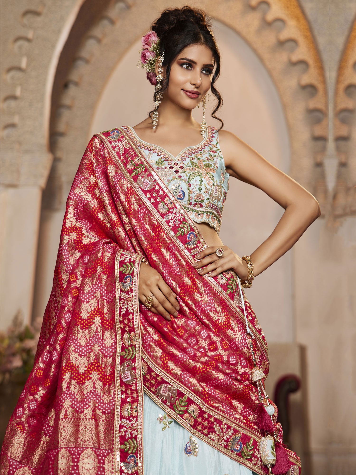 Sky Blue Traditional Wear Lehenga Choli With Dupatta