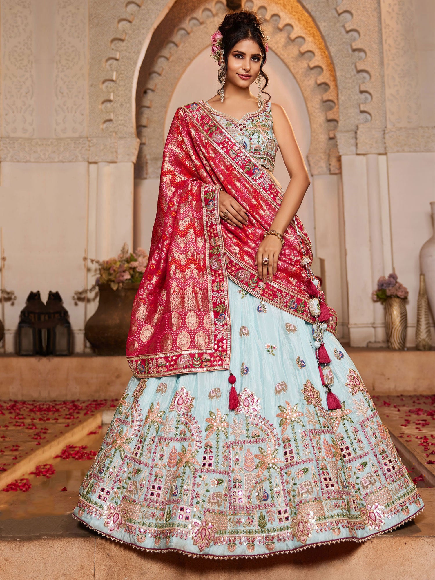 Sky Blue Traditional Wear Lehenga Choli With Dupatta