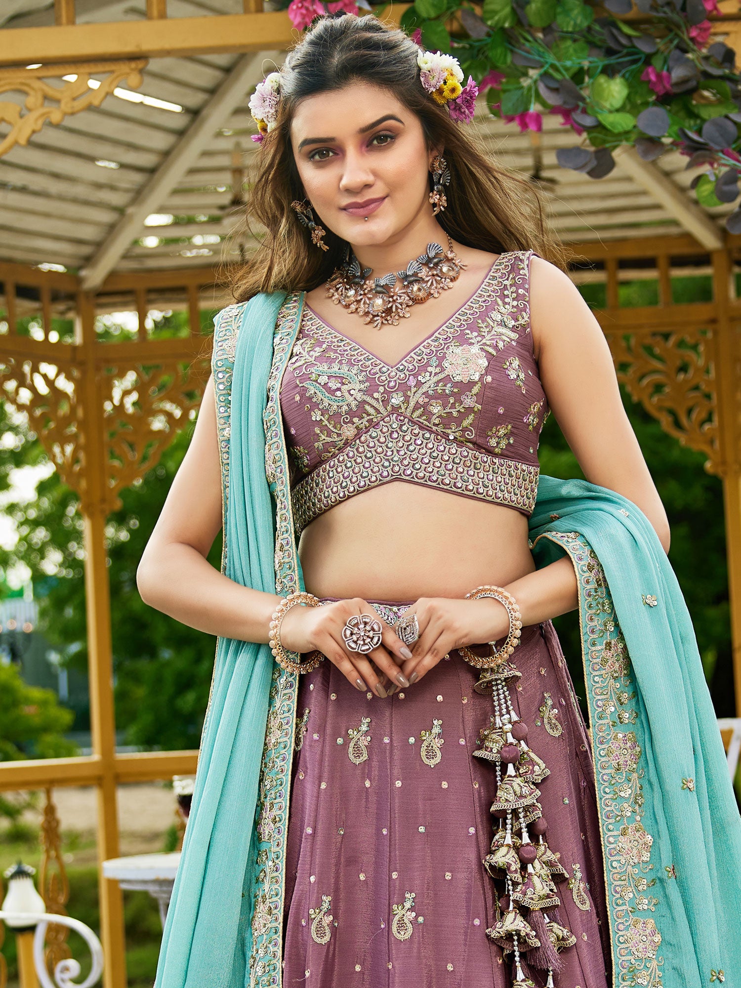 Mauve Zari Embroidered Bridesmaid Lehenga Choli