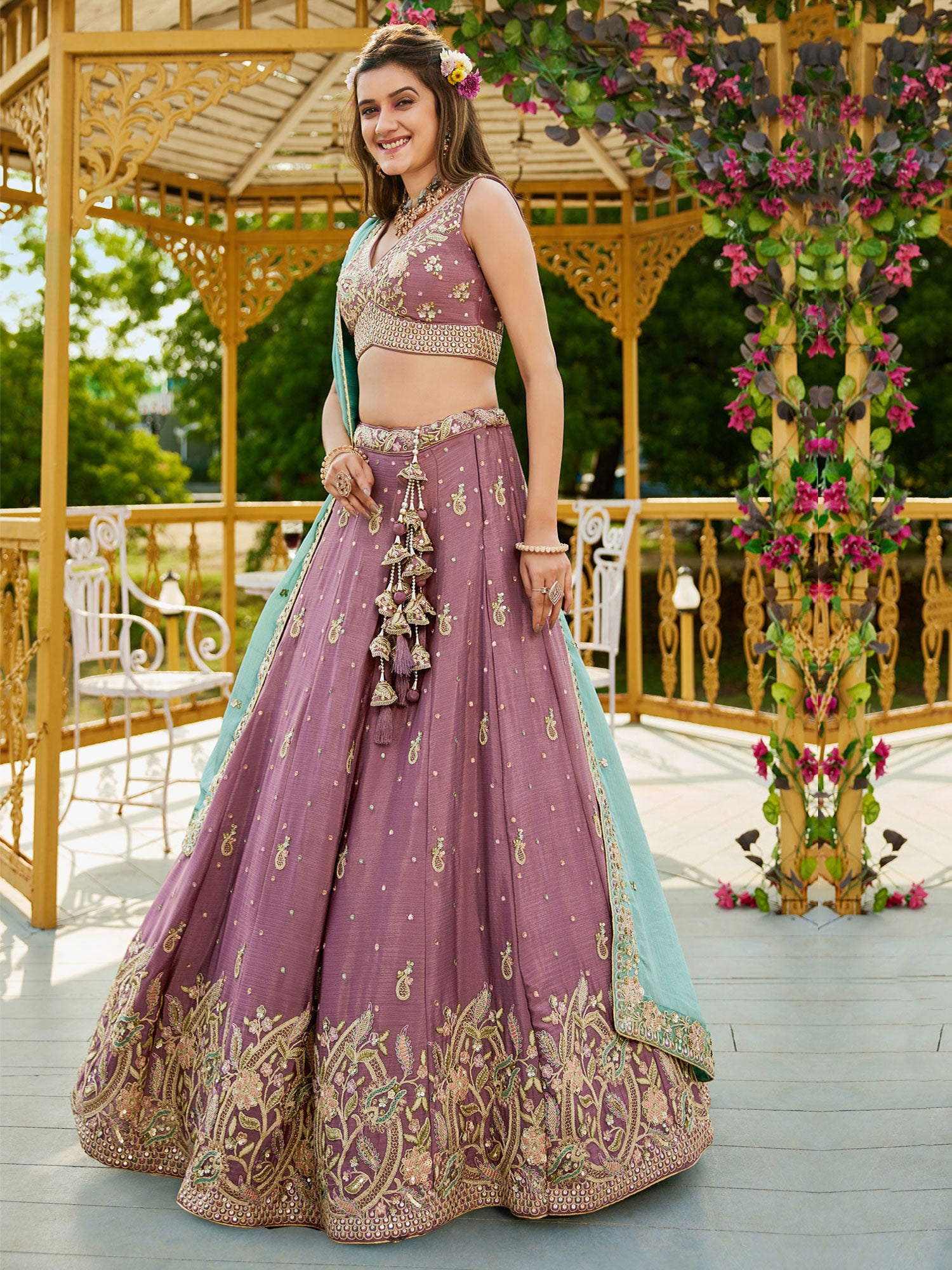 Mauve Zari Embroidered Bridesmaid Lehenga Choli