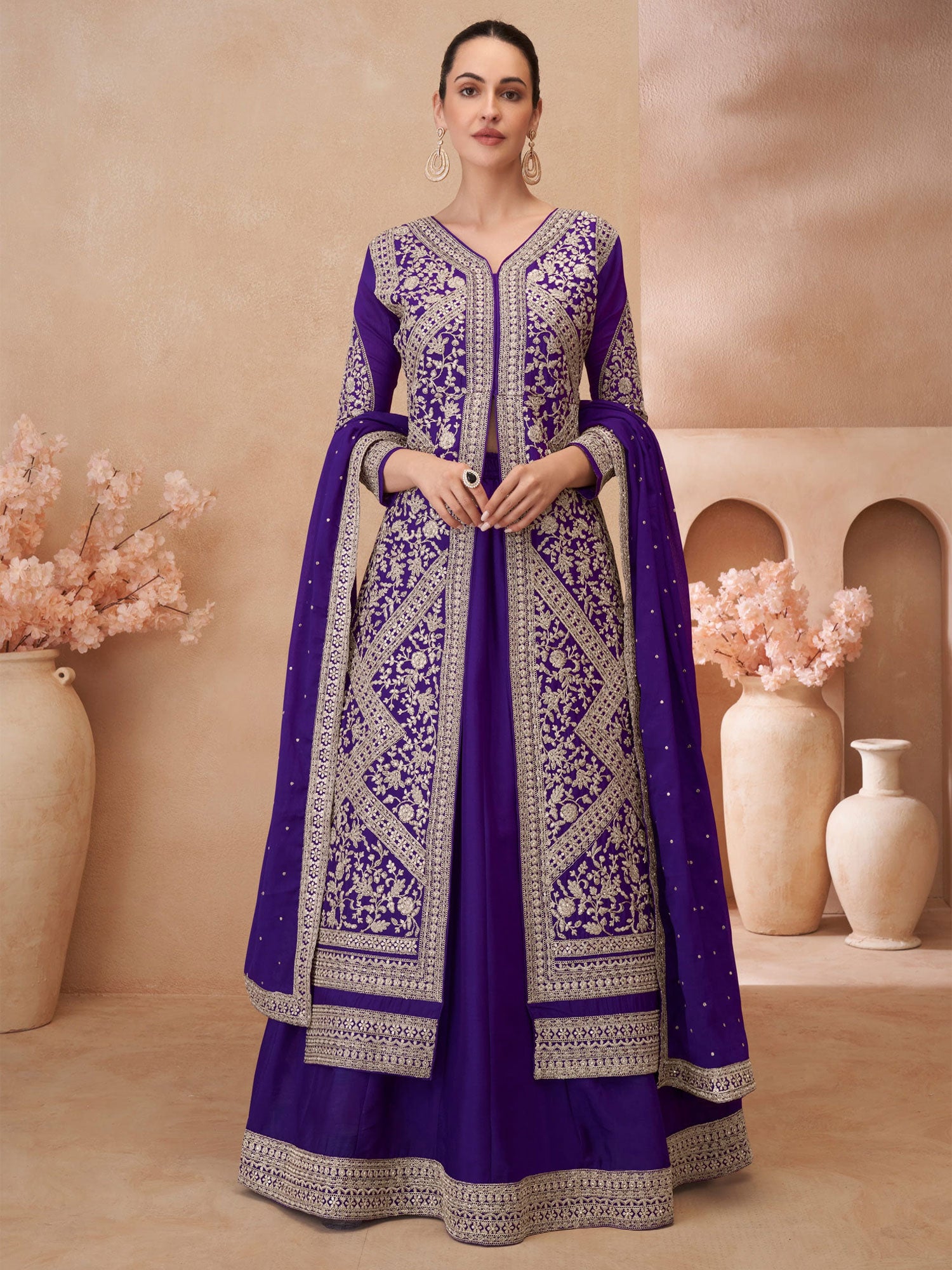 Royal Purple Wedding Silk Lehenga Choli Set