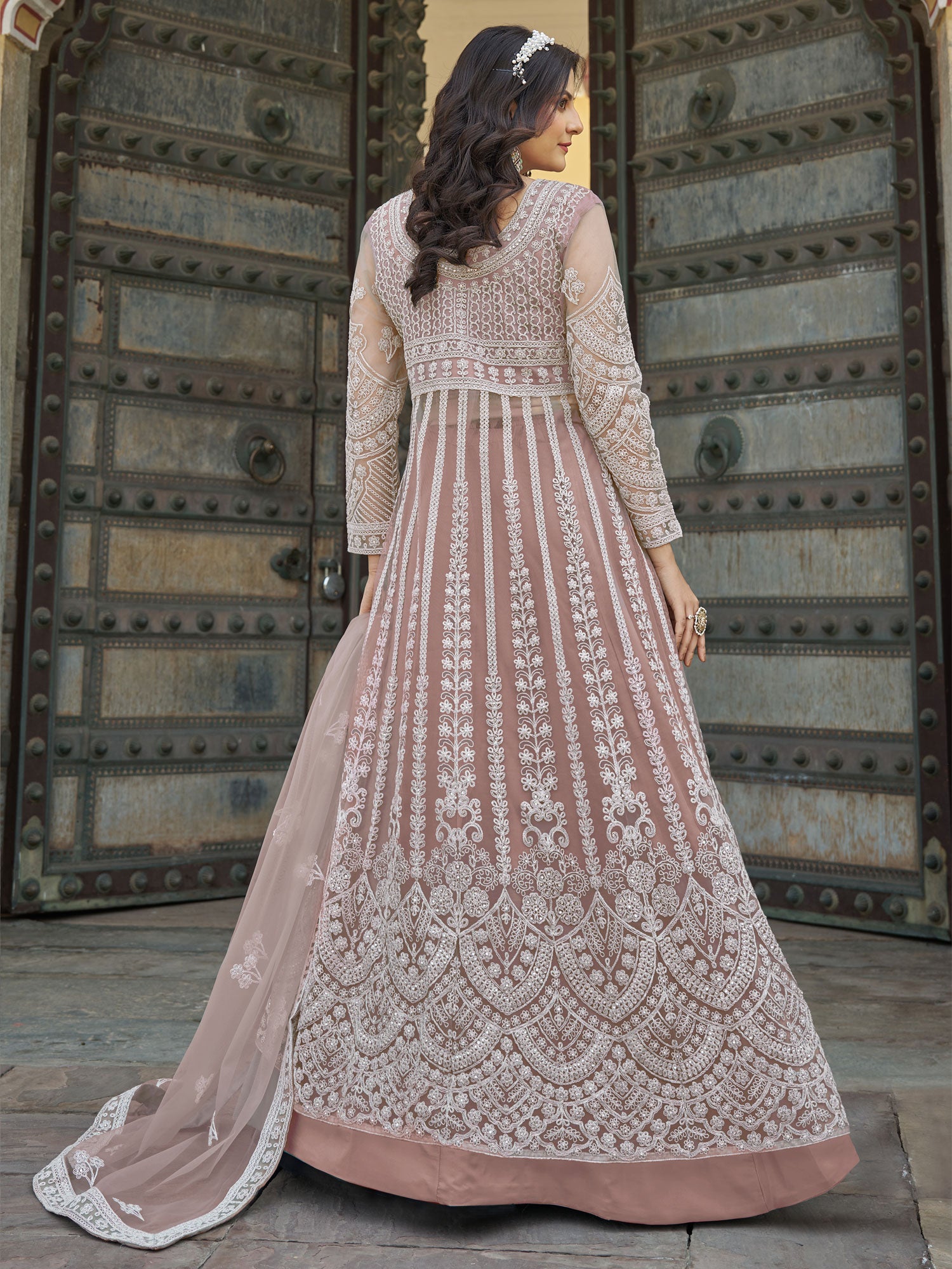 Peach Front Slit Style Party Lehenga Choli