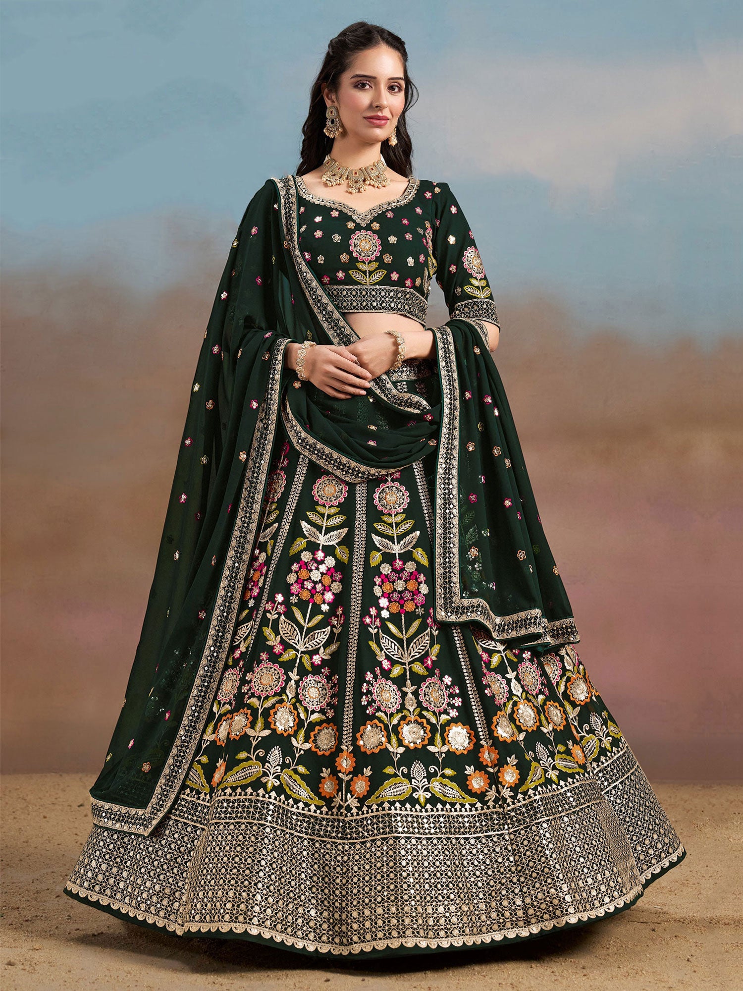 Black Party Wear Georgette Lehenga Choli Set