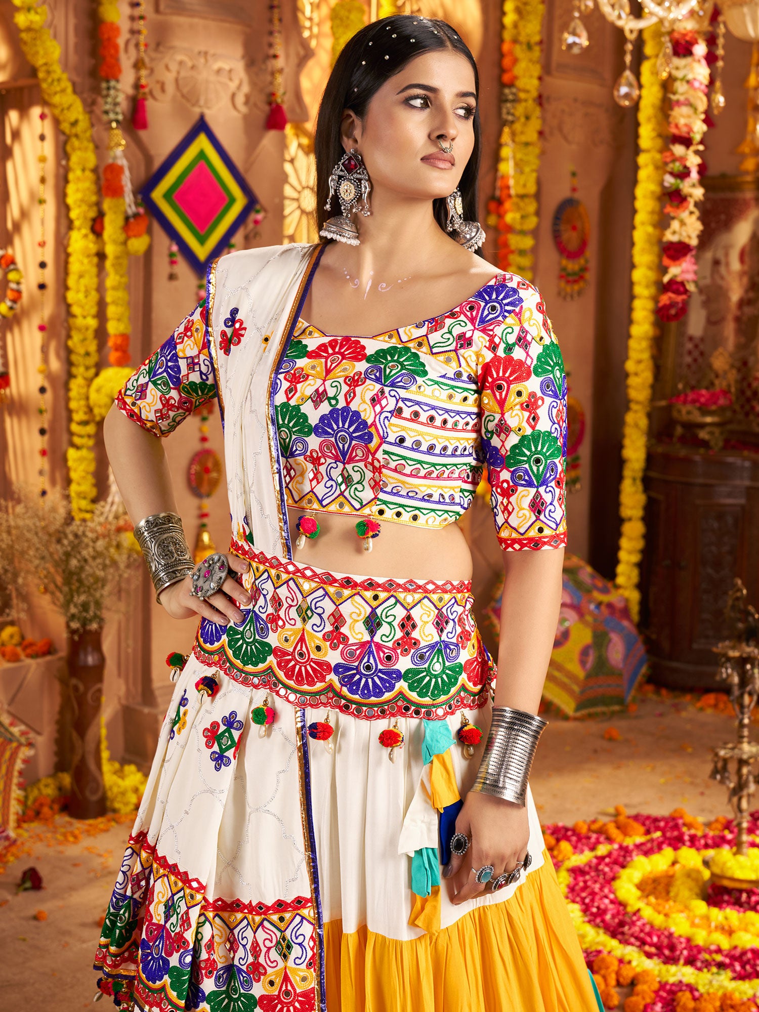 Multicolor Mirror Work Festive Lehenga Set