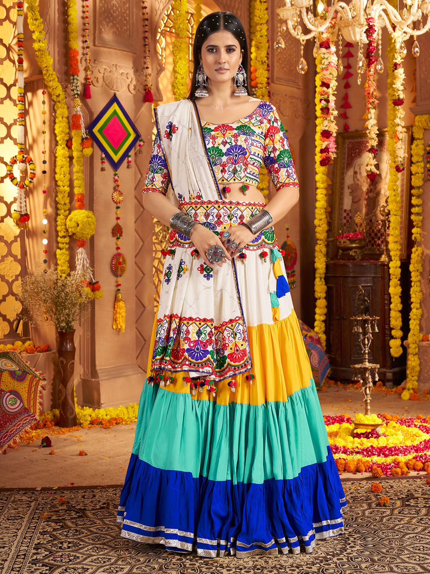 Multicolor Mirror Work Festive Lehenga Set