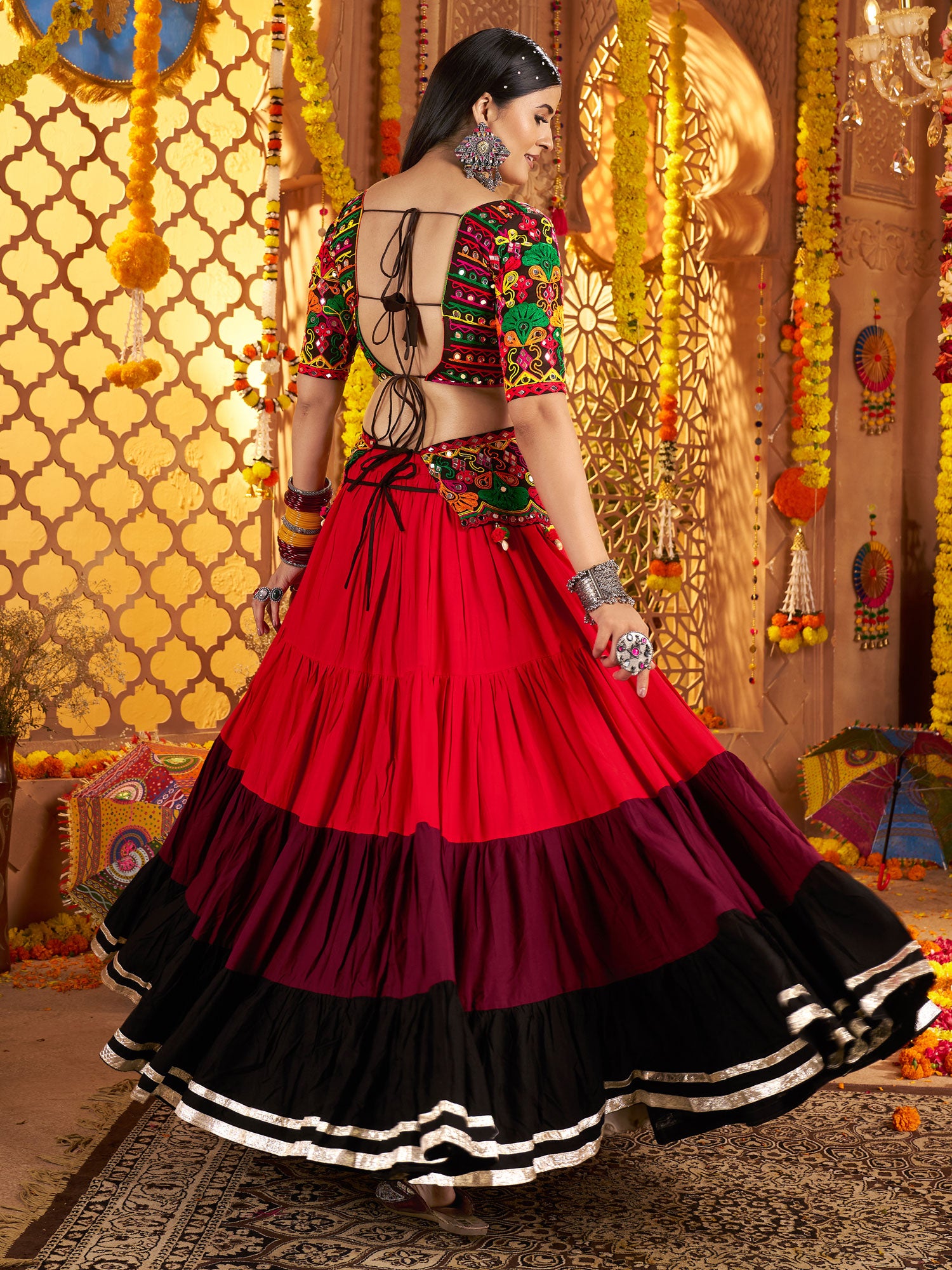 Multicolor Lehenga Choli In Cotton With Belt